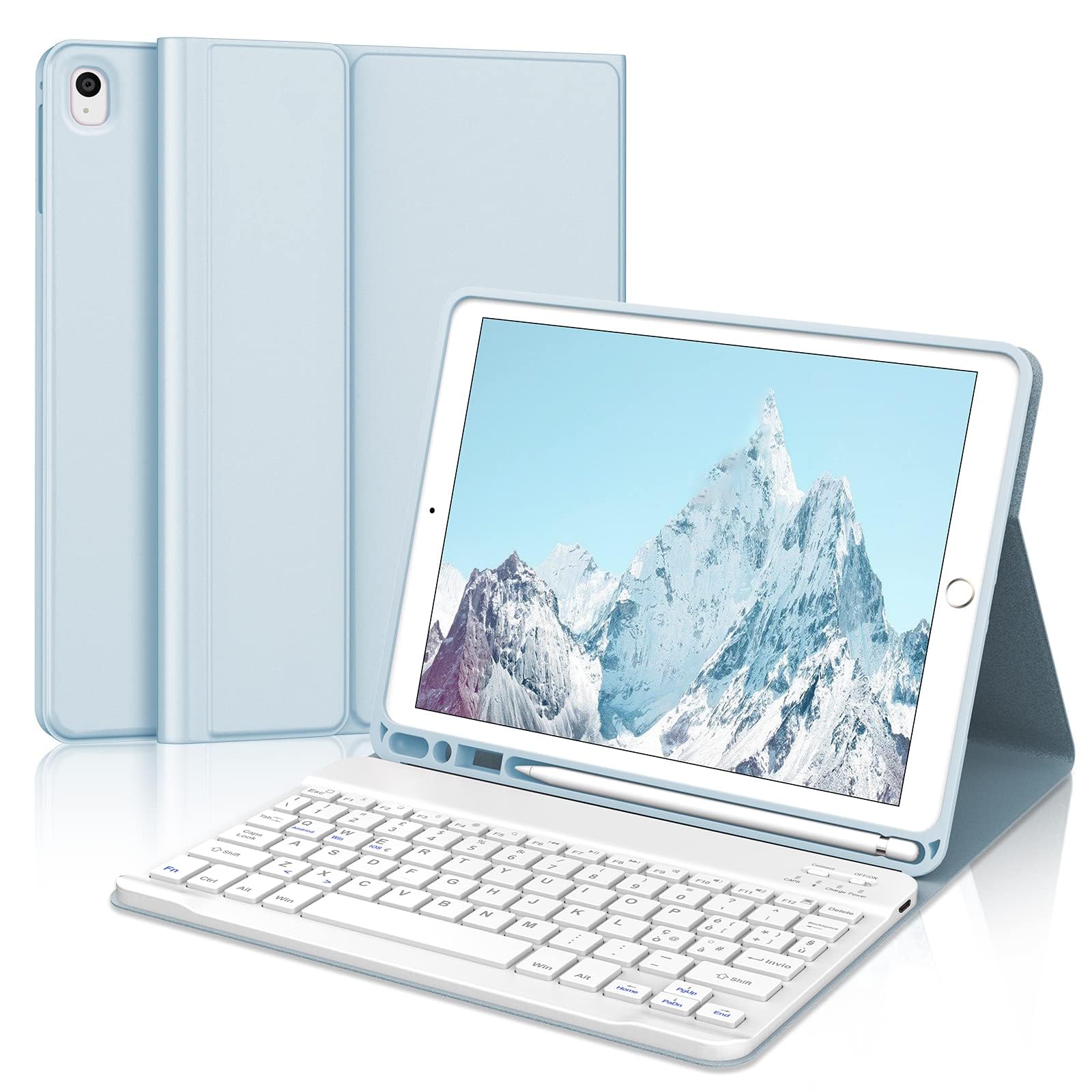 Tastiera per iPad 9/8/7 Generazione 10.2 Pollici/Pro 10.5/iPad Air 3 10.5" | Cover Keyboard Magnetico Staccabile, Italiano QWERTY, Custodia Tastiera Senza Fili Bluetooth con Portapenna, Blu chiaro
