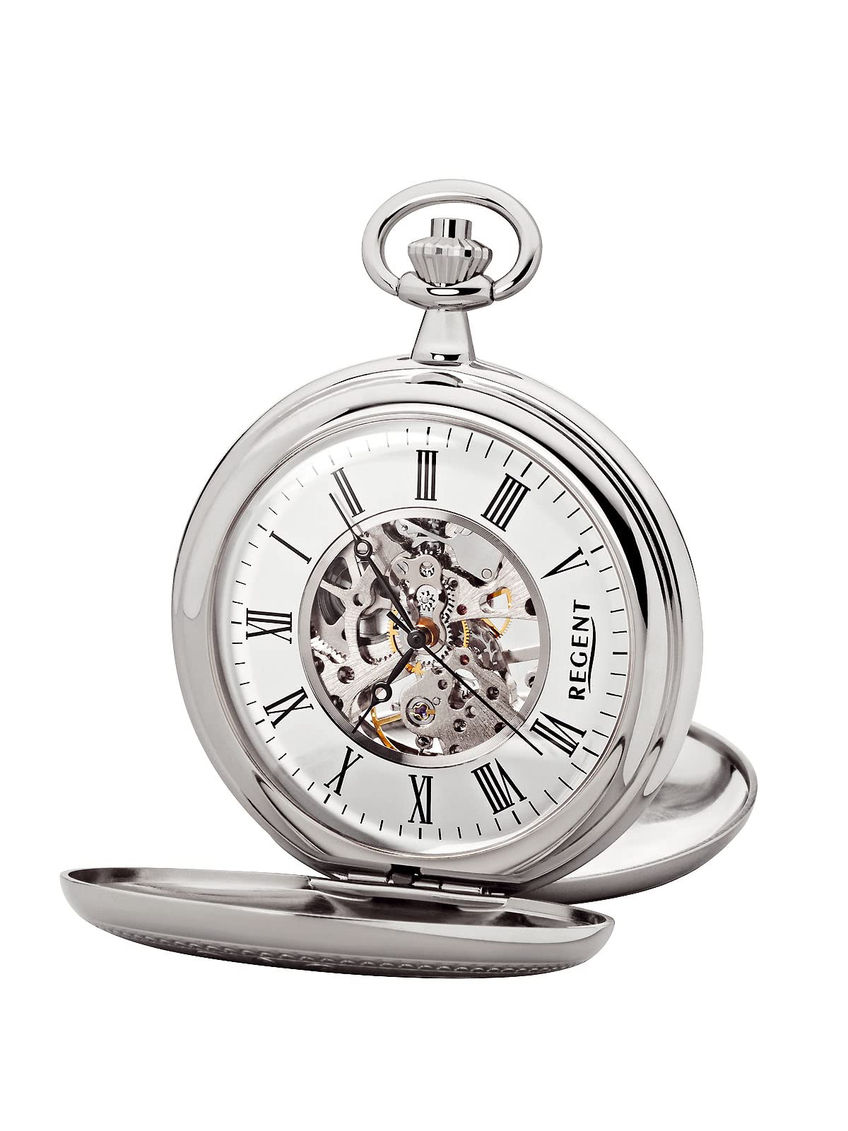 REGENT Orologio da taschino da uomo Savonnette scheletro 51 MM meccanico a carica manuale numeri romani in diverse varianti