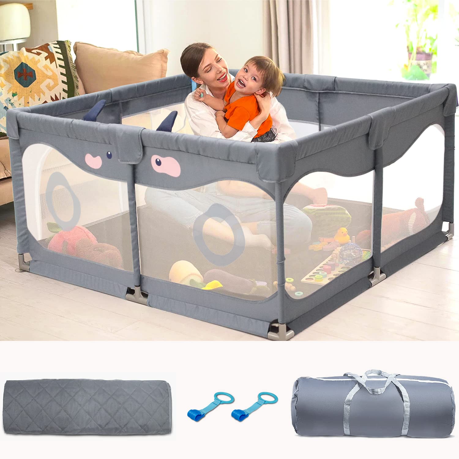 Baby Playpen with Mat, Letfonmo Baby Play Yard, Baby Play Pen 50"x50"x27" with 0.4" Washable Playmat, Playpen for Babies and Toddlers, Safety Baby Activity Play Fence Area