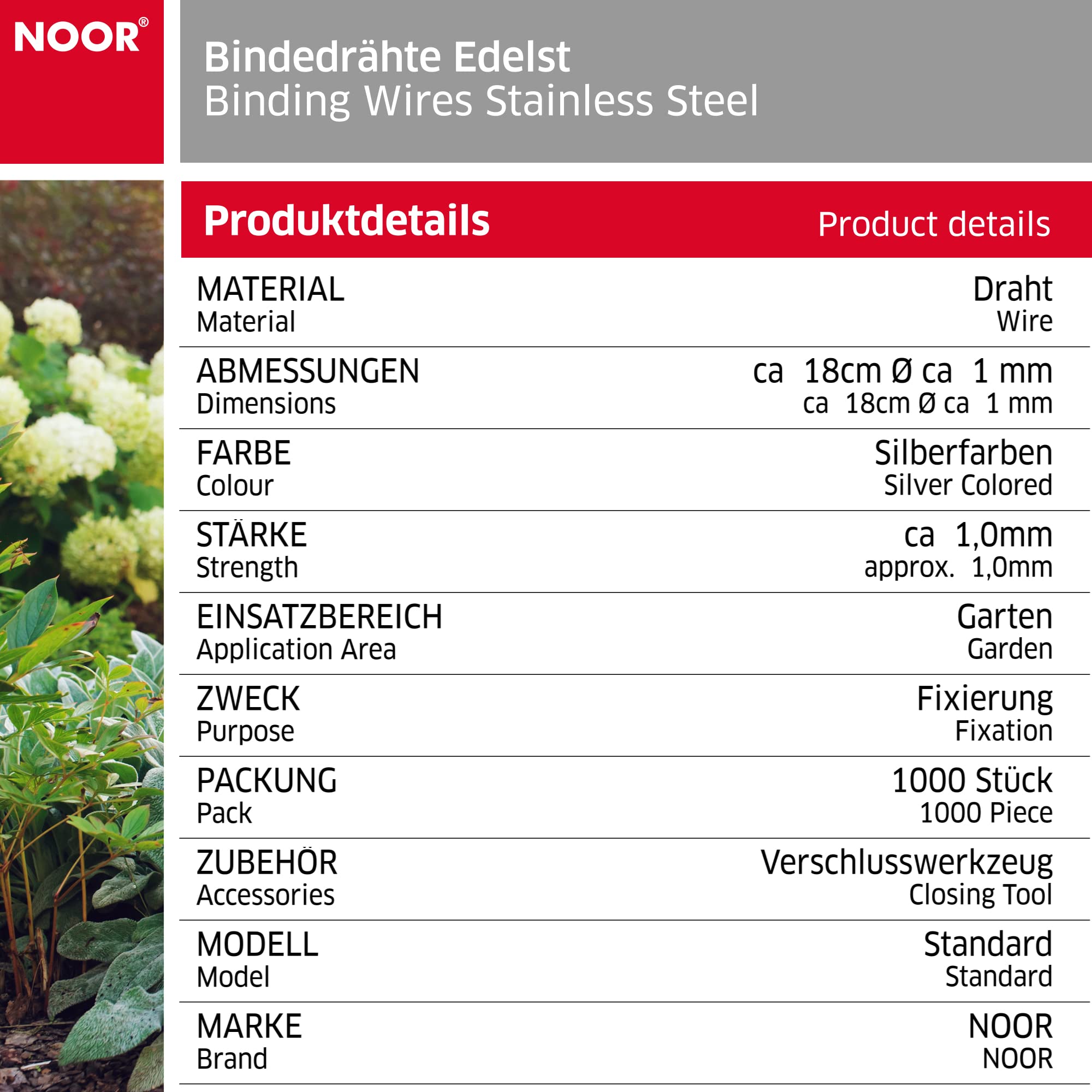 NOOR Bindedrähte Länge ca. 18cm, Durchmesser ca. 1mm - 1000 Stück