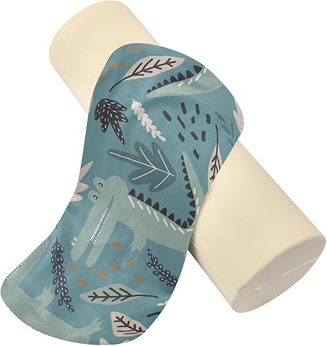Miniatura 4 de JUNZAN Crocodiles and Leaves Handdrawn Blue Round Bolster Pillow Decorative Neck Roll Pillow Round Pillows for Sleeping for Neck Support Cylinder