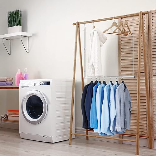 Miniatura 10 de Barra para colgar en armario, extensor de armario ajustable en ancho y altura, organizador colgante de armario, barra doble de acero inoxidable,