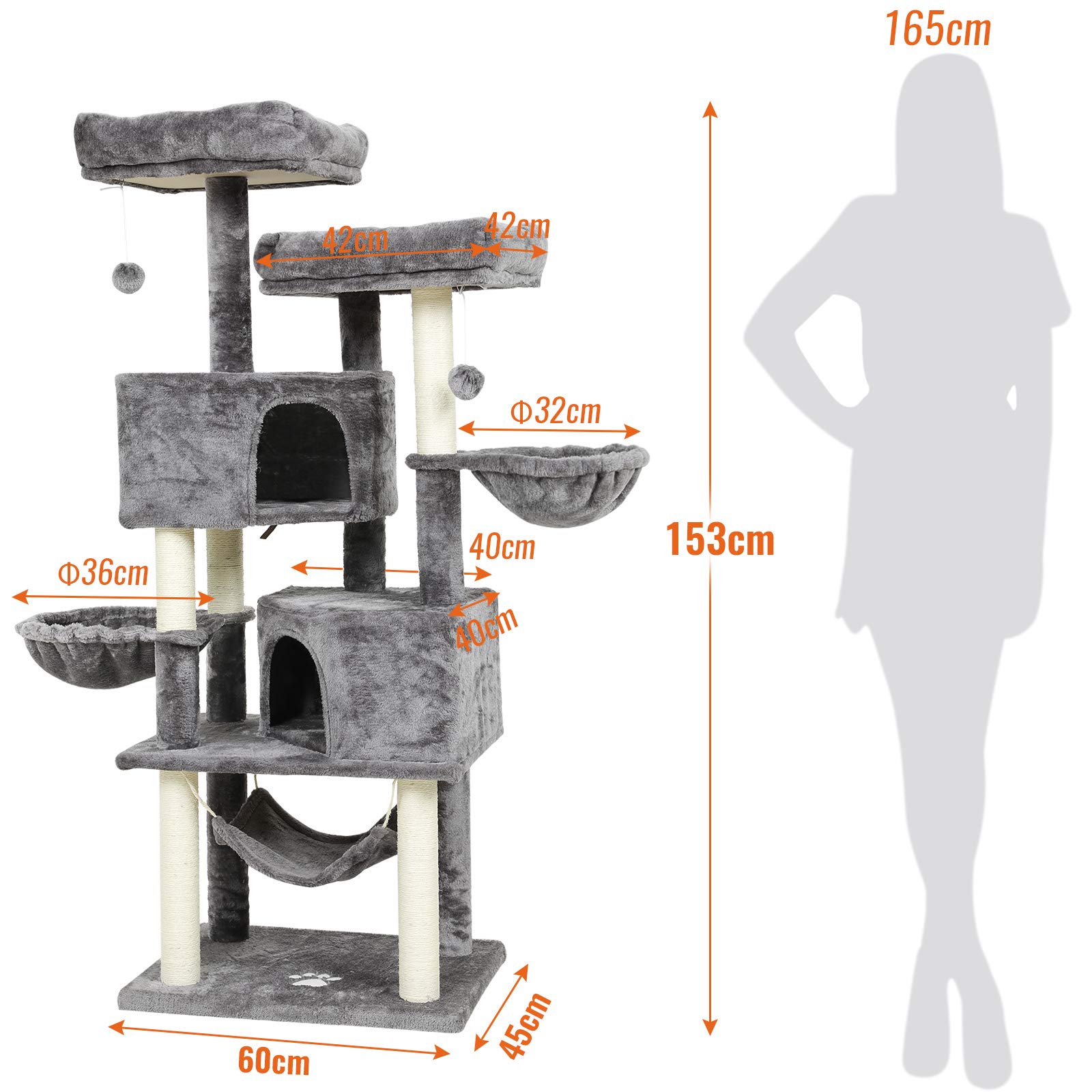 MSmask Grande albero tiragraffi per gatti, robusto, con grande grotta e pali in sisal naturale
