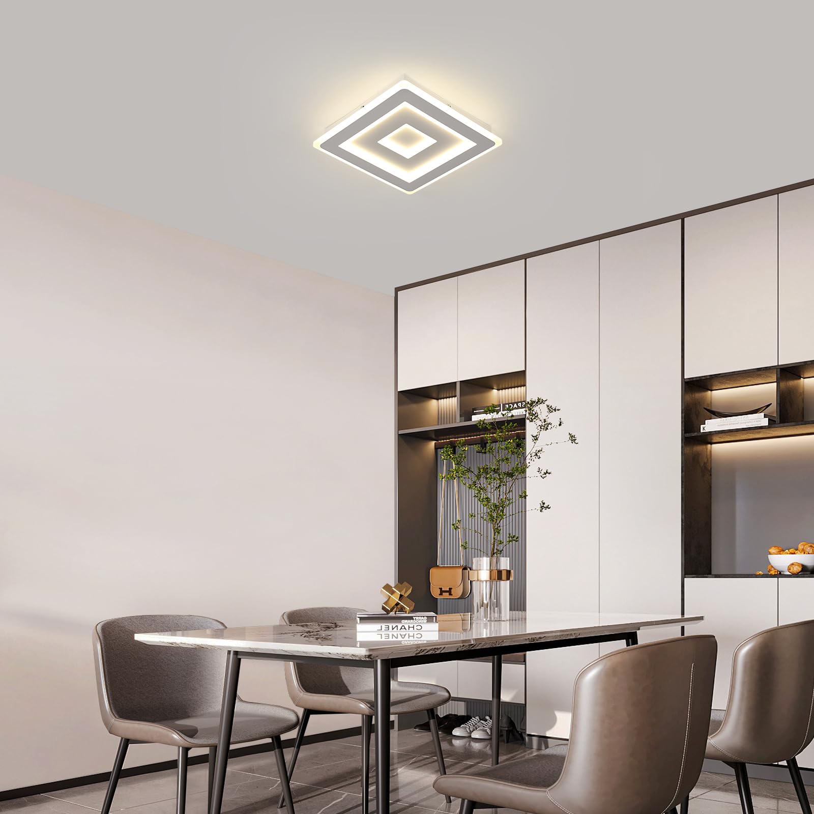 Comely – Plafoniera LED da soffitto quadrata moderna, 52W. Lampada LED bianca per diversi ambienti come camera da letto e soggiorno. Luce naturale 4500K. Lato: 40cm.