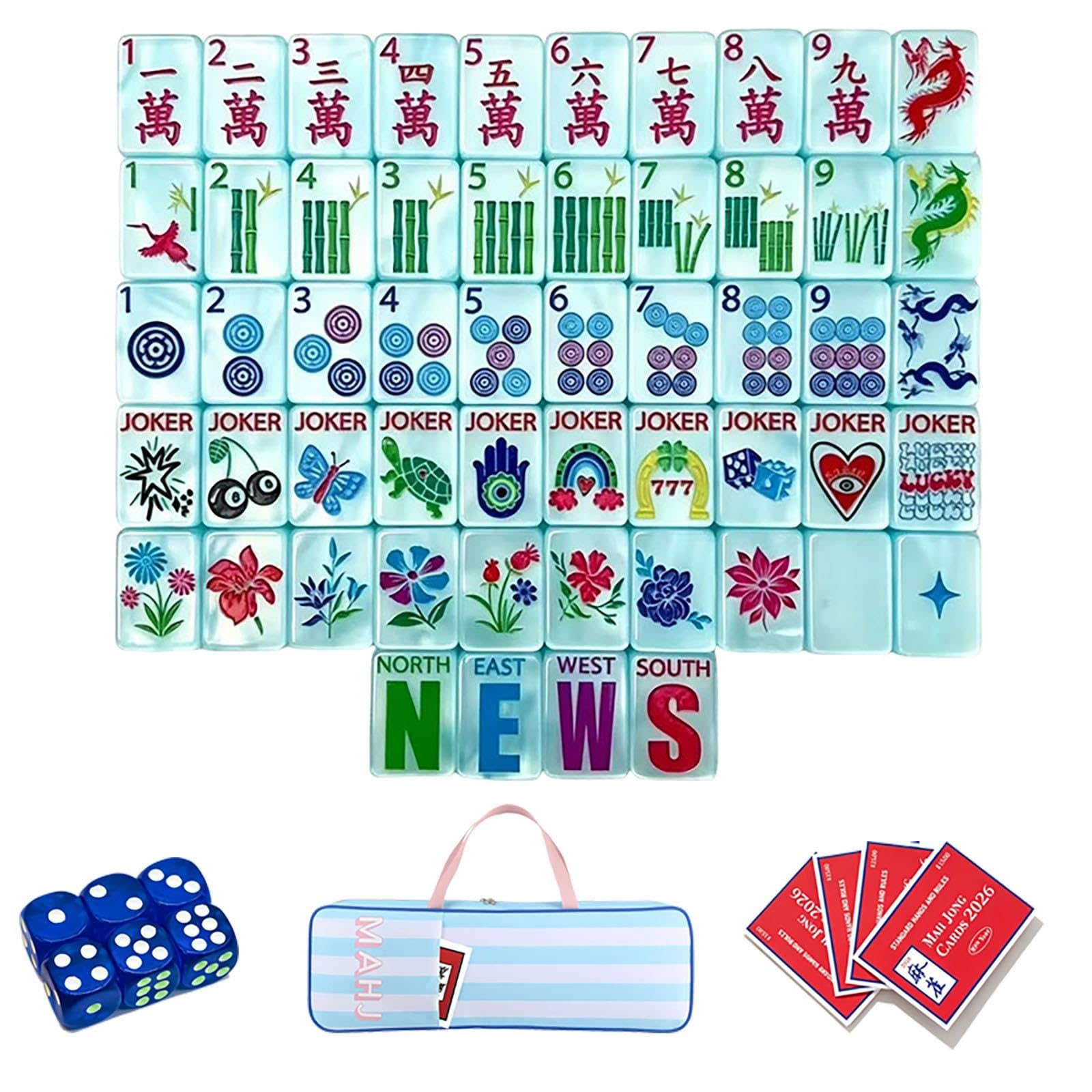 Zestaw Mahjong z żywicy w kolorze lodowo-niebieskim