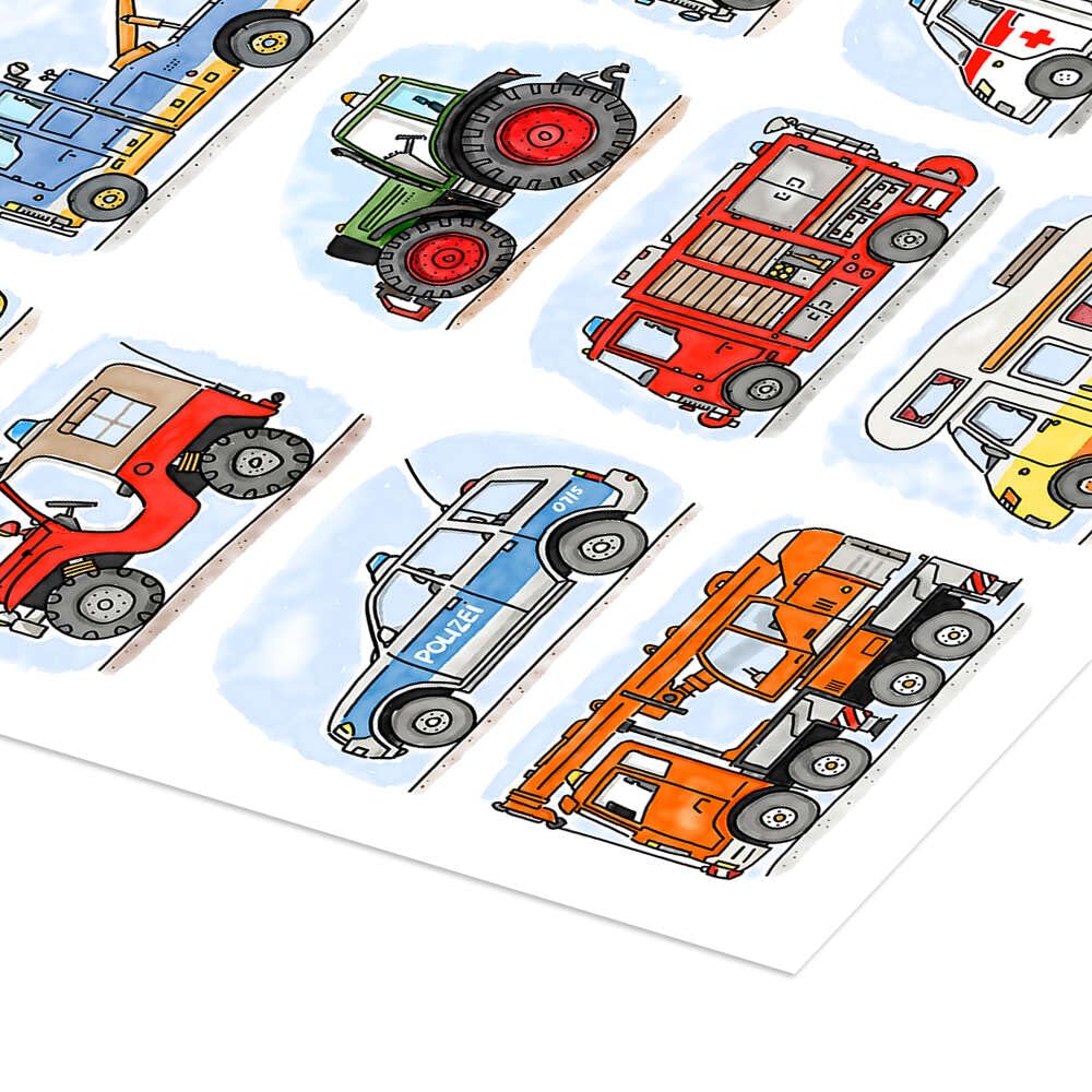 Wszystkie moje autka Plakat | 90 x 120 cm Hugos Illustrations Obrazy Dekoracja ścienna