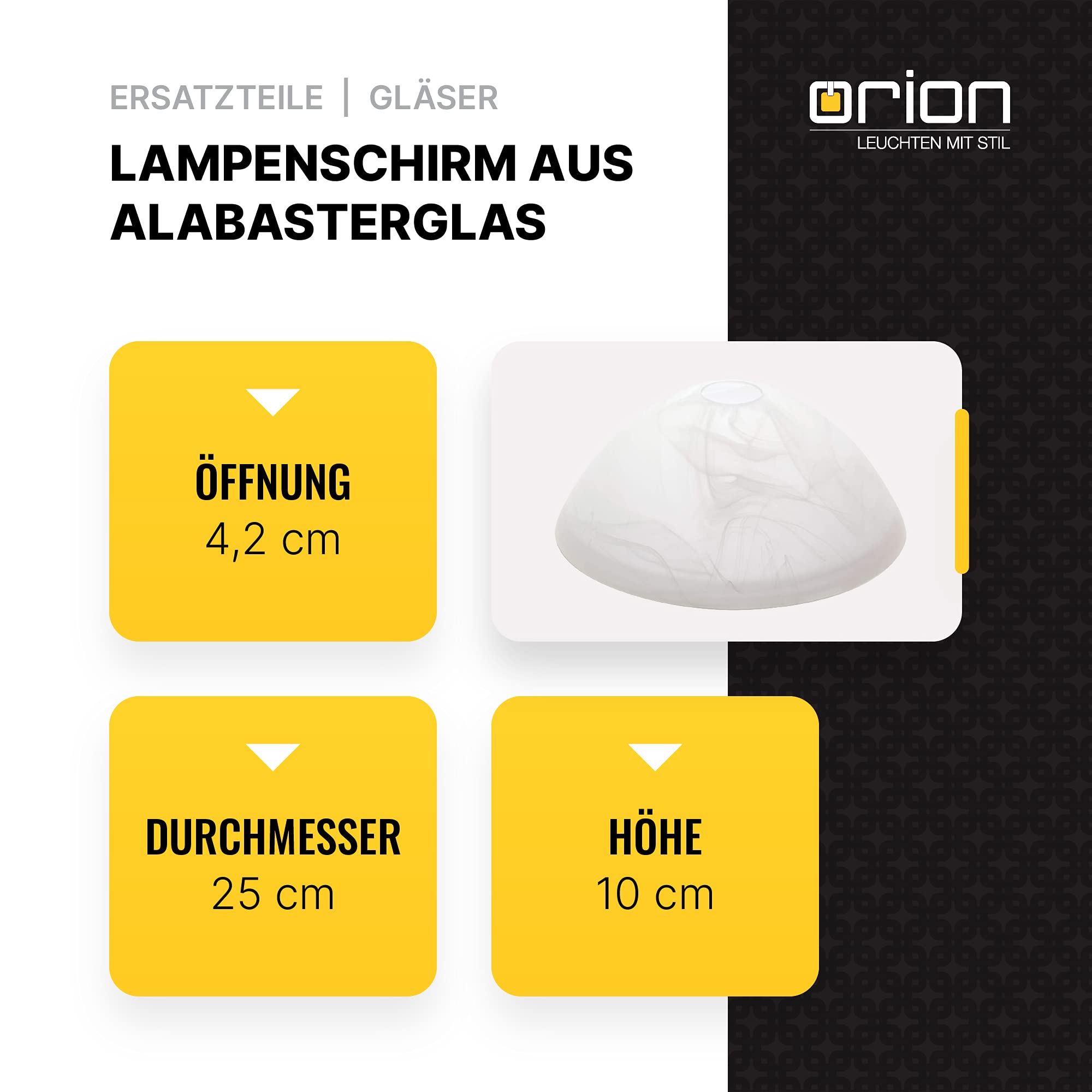 ORION LIGHTSTYLE Lampenschirm Lampenglas Leuchtenglas Ersatzglas Alabaster Ø 250mm 25cm Alabasterglas für Fassung E27 Loch 42mm Glas matt