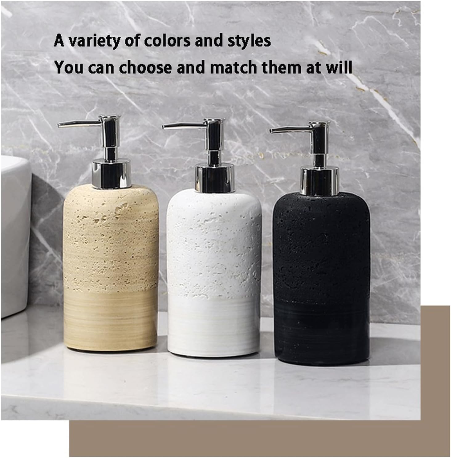Liquid Soap Dispenser Stone Liquid Soap Dispensers with Silver Pump Beige Refillable Hand Dish Lotion Soap Dispenser Rustic Soap Pump Shampoo Bottles for Bathroom Kitchen Decor Decor