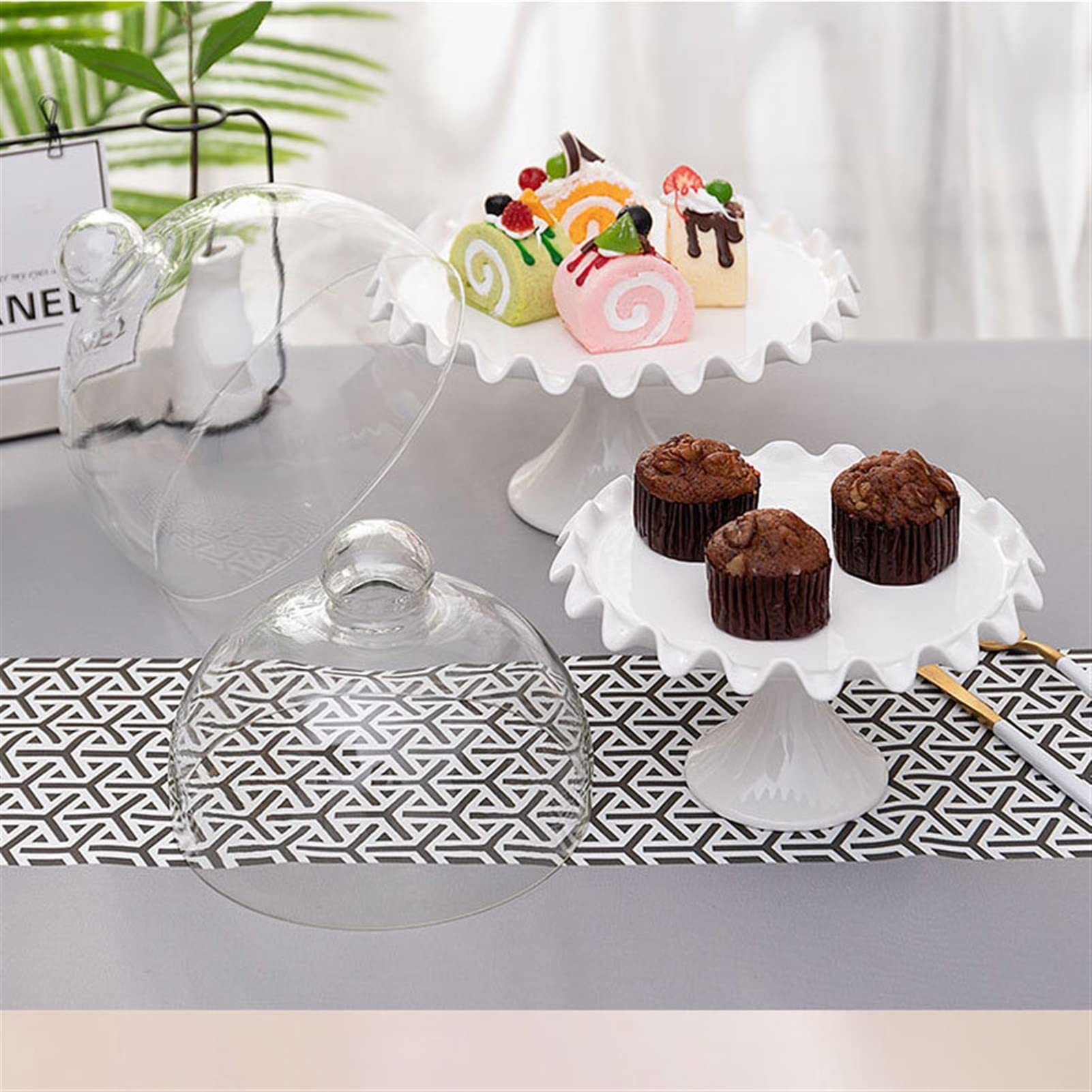 Soporte para tartas, 1 juego de bandeja de cristal transparente para tartas, bandeja de tapa de cristal, adecuada para restaurantes familiares y hoteles