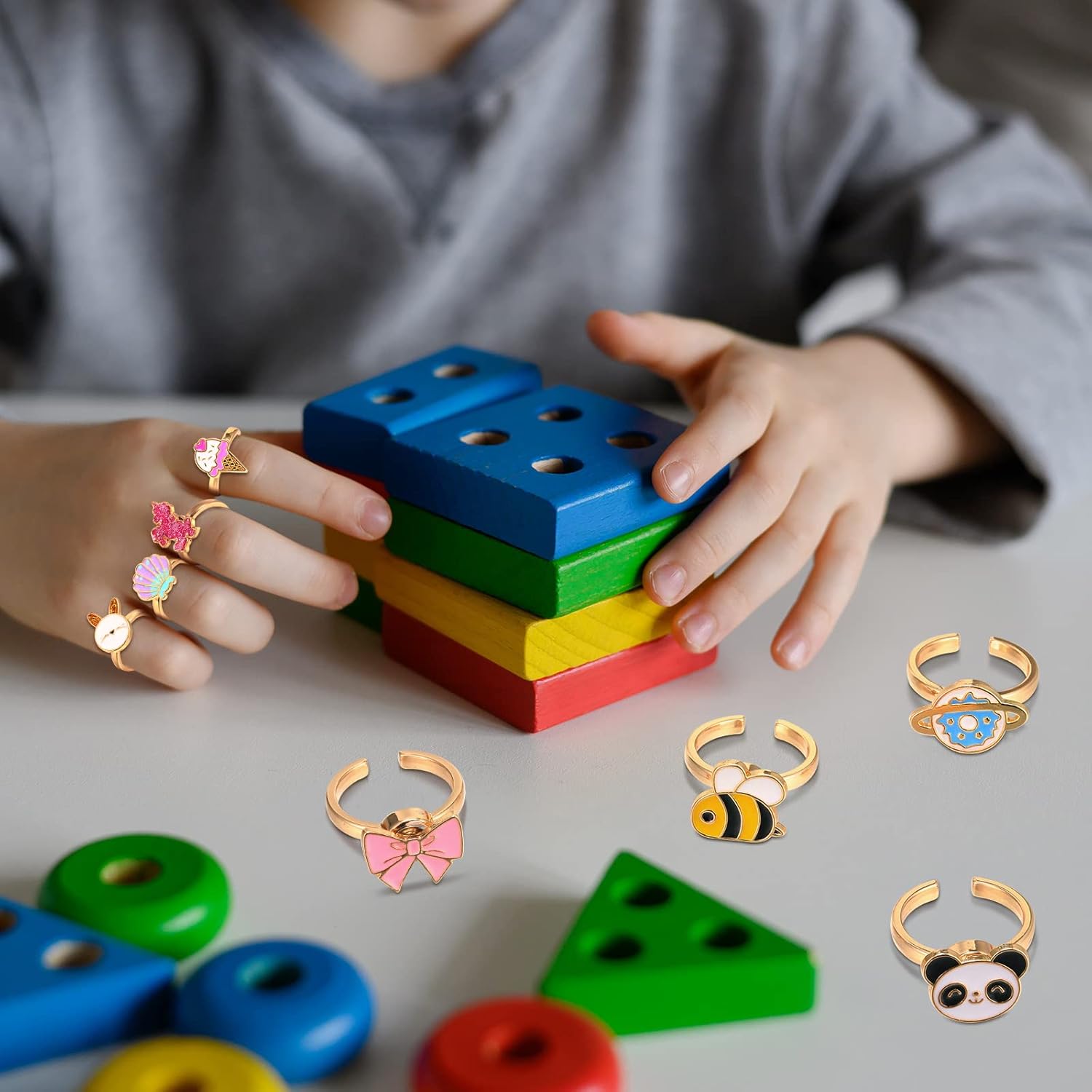 9 Pcs Fidget Anxiety Rings Rotatable Open Ring Set Cute Colorful Spinner Rings for Anxiety Stackable Rotating Calming Worry Adjustable for Women Lady Mood Relieve Stress - Image 5