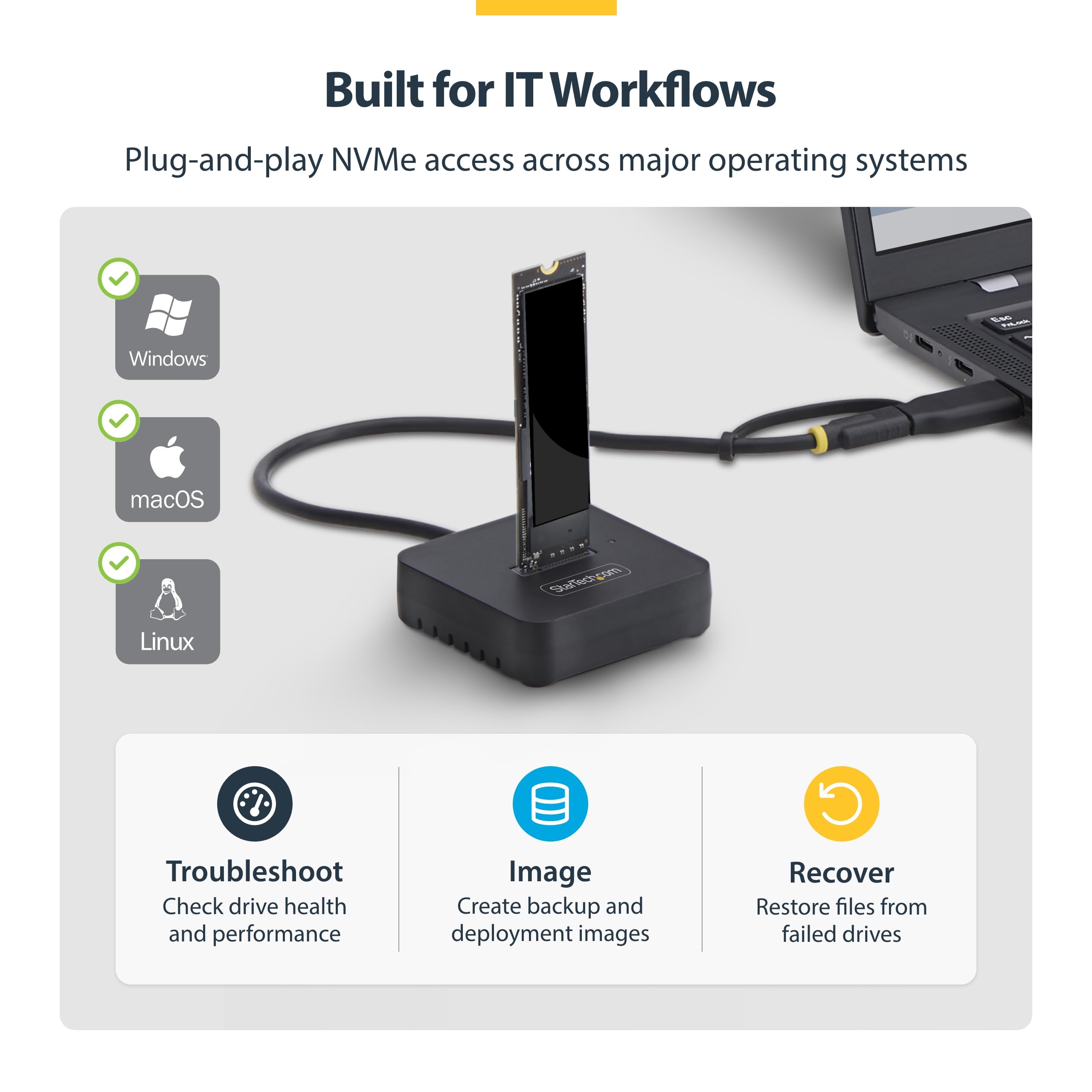 StarTech USB-C und USB-A auf M.2 NVMe Dock Adapter, 10Gbps, Tool-Free externer M.2 NVMe SSD Reader, B+M und M-Key