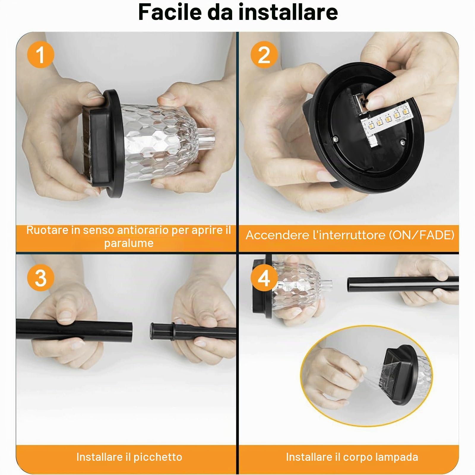 CREATESTAR Luci Solari da Giardino, 6 Pezzi Luci Solari Esterno Bianca Calda e RGB IP55 Impermeabile Lampade per Cortile Marciapiede Patio Prato Paesaggio Vialetto