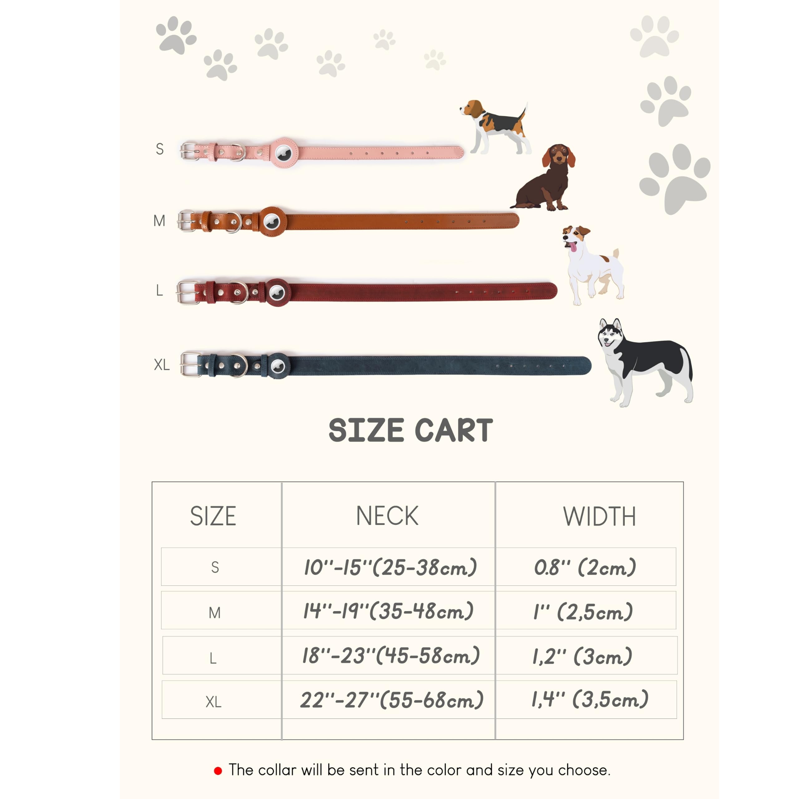 Hundehalsband aus echtem Leder mit Apple-AirTag-Halterung für kleine, mittelgroße und extra große Welpen, mit Metallschnalle, strapazierfähig, genarbtes weiches Leder, gepolstert, Rot, Größe S, 25,4 -