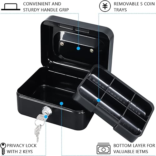 Miniatura 3 de KYODOLED Caja de efectivo con bandeja de dinero,Pequeña caja de seguridad con llave,Cajón de efectivo