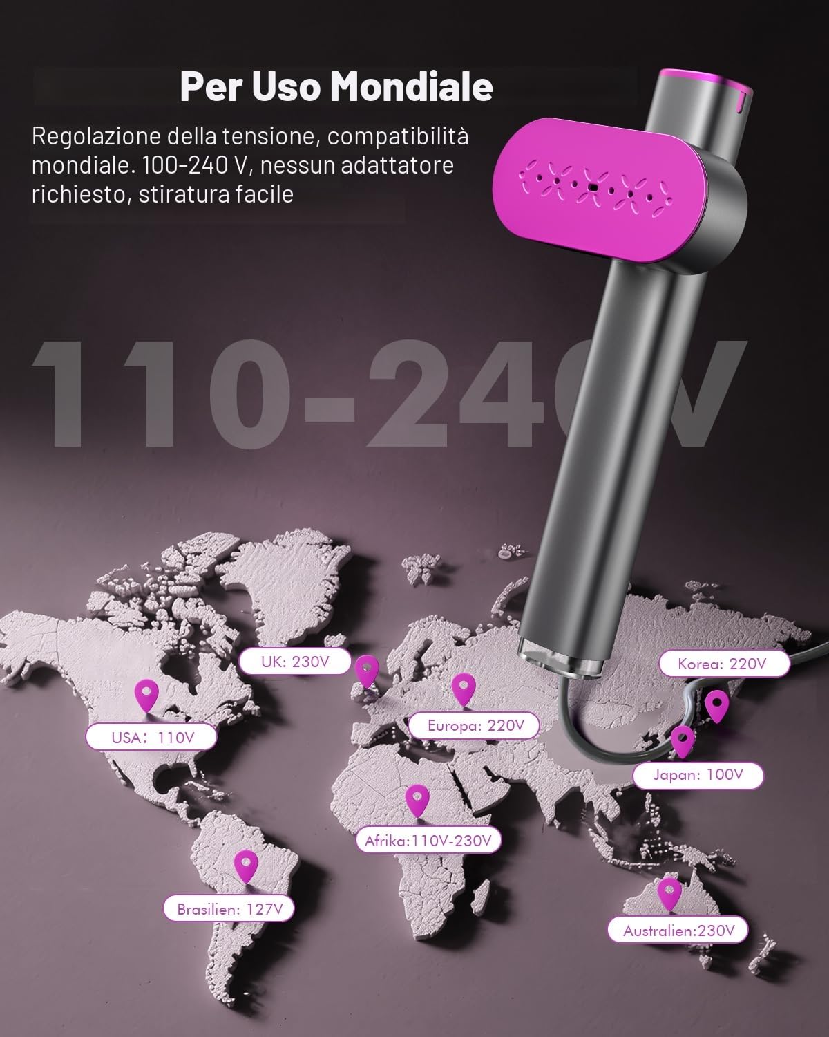Ferro da Stiro Verticale- Uso Globale 110-240V Vaporizzatore, Flusso Vapore 22g/min, Ferro da Stiro da Viaggio 2-in-1, Riscaldamento Express 15s, 1000W Leggero e Compatto per Casa e Viaggio
