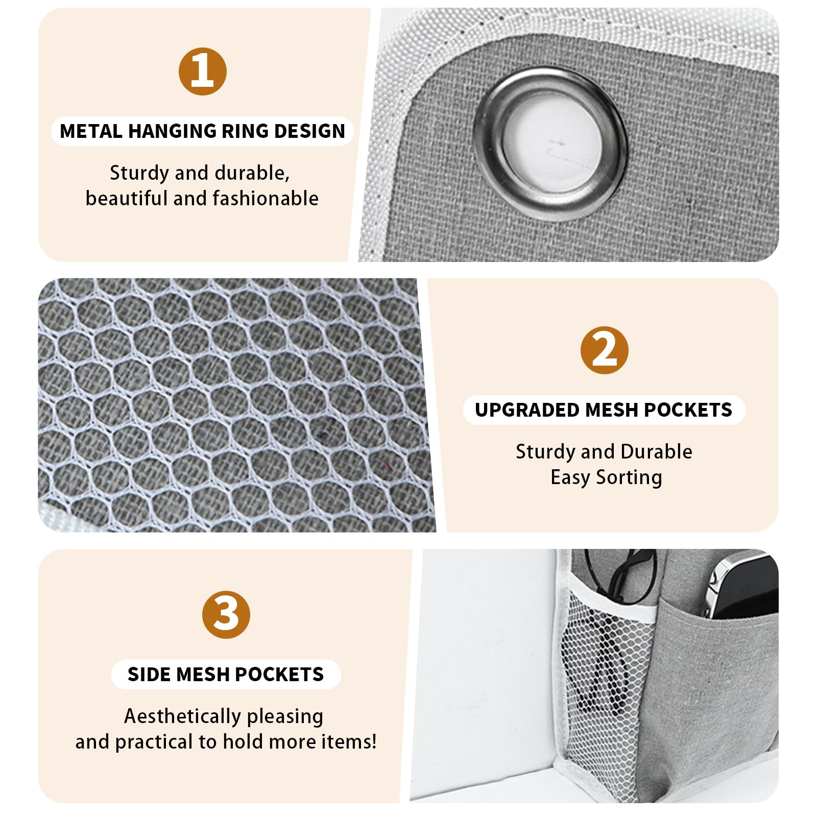 2 Pezzi Organizzatore Appeso Grigio, Organizzatore da Parete con Tasche, Mensola da Porta in Tessuto per Riordino da Appendere per Bagno, Camera da Letto, Uffici