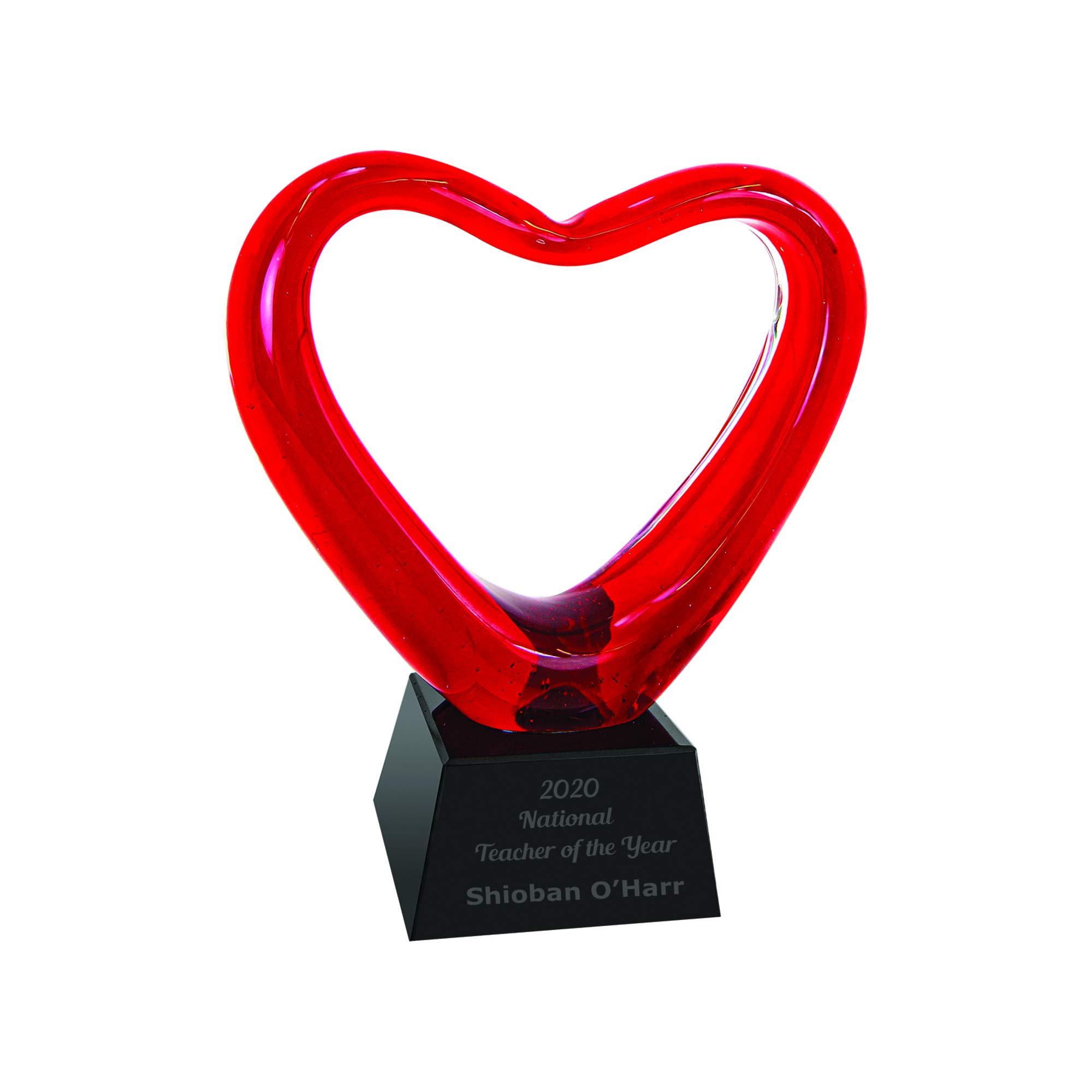 Personalized 6.5" Red Glass Heart Award, Custom Engraved Decorative Heart-Shaped Glass Award Statue for Appreciation, Recognition, Grattitude and More