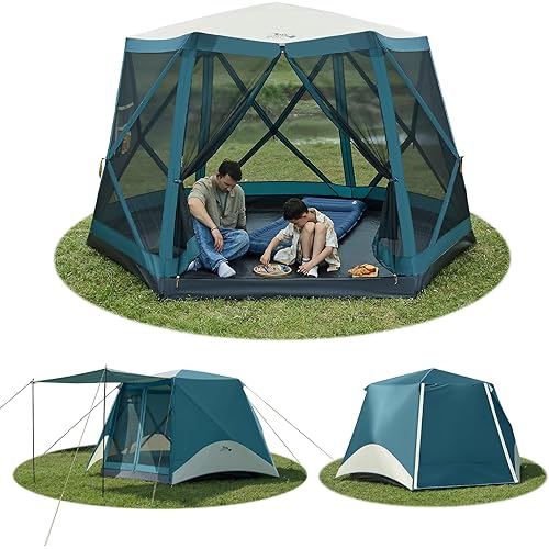Instant Tents for Camping Pop Up Screen Tent with Floor, 6 Person Large Family Camping Tent with Rainfly and Porch, Easy 60S Setup Hub Tent for Outdoor Picnic Backyard, 11.5x10x6.83FT