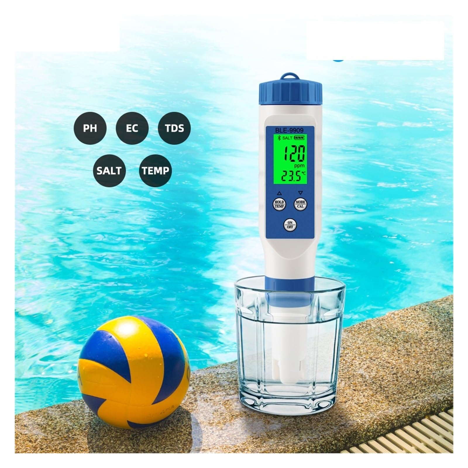 5 in 1 Salinità EC TDS Temp PH Meter Qualità dell'acqua PH Tester Controllo APP for acquario Piscina Fish Tank