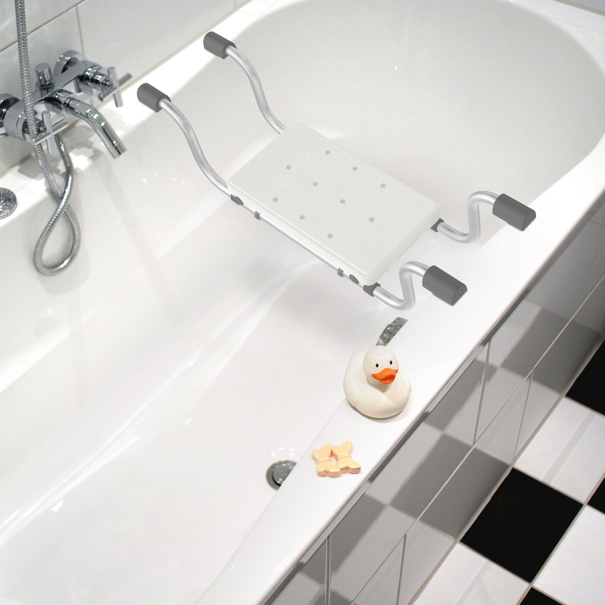 FIVMEN Sedile per Vasca da Bagno per Anziani Adulti, Sedile per Vasca Estensibile 72-82 cm Antiscivolo, Capacità fino a 150 kg, Colore: Bianco