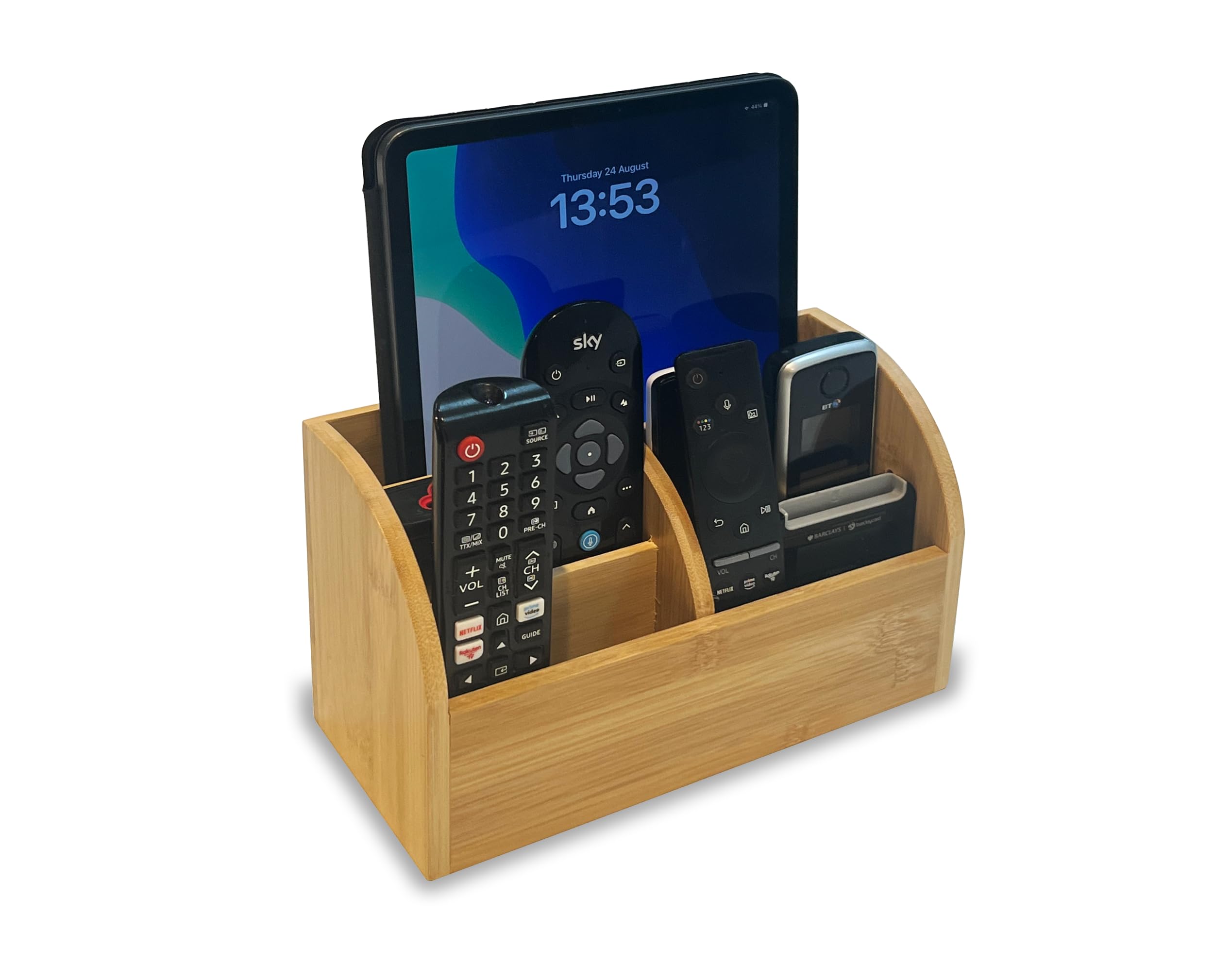 Osco Bamboo 5-Compartments Desk Organiser, Wooden Pen & Stationery Holder, Makeup & Cosmetics Sorter, Office Desktop Storage - Image 4