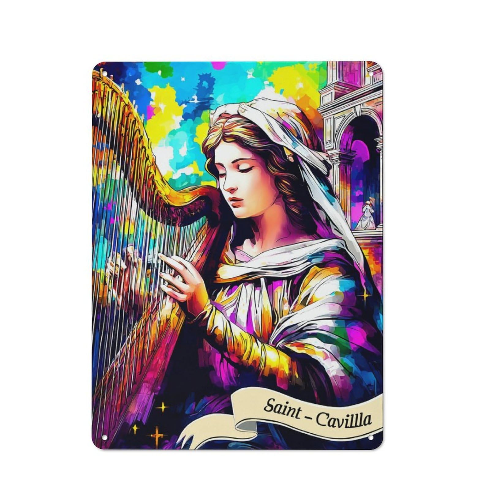 Junmoney Saint Cavilla Harp Angel Vintage Tin Sign 40X30cm For Guest Room Or Hallway, Suited To Home Decor Collectors