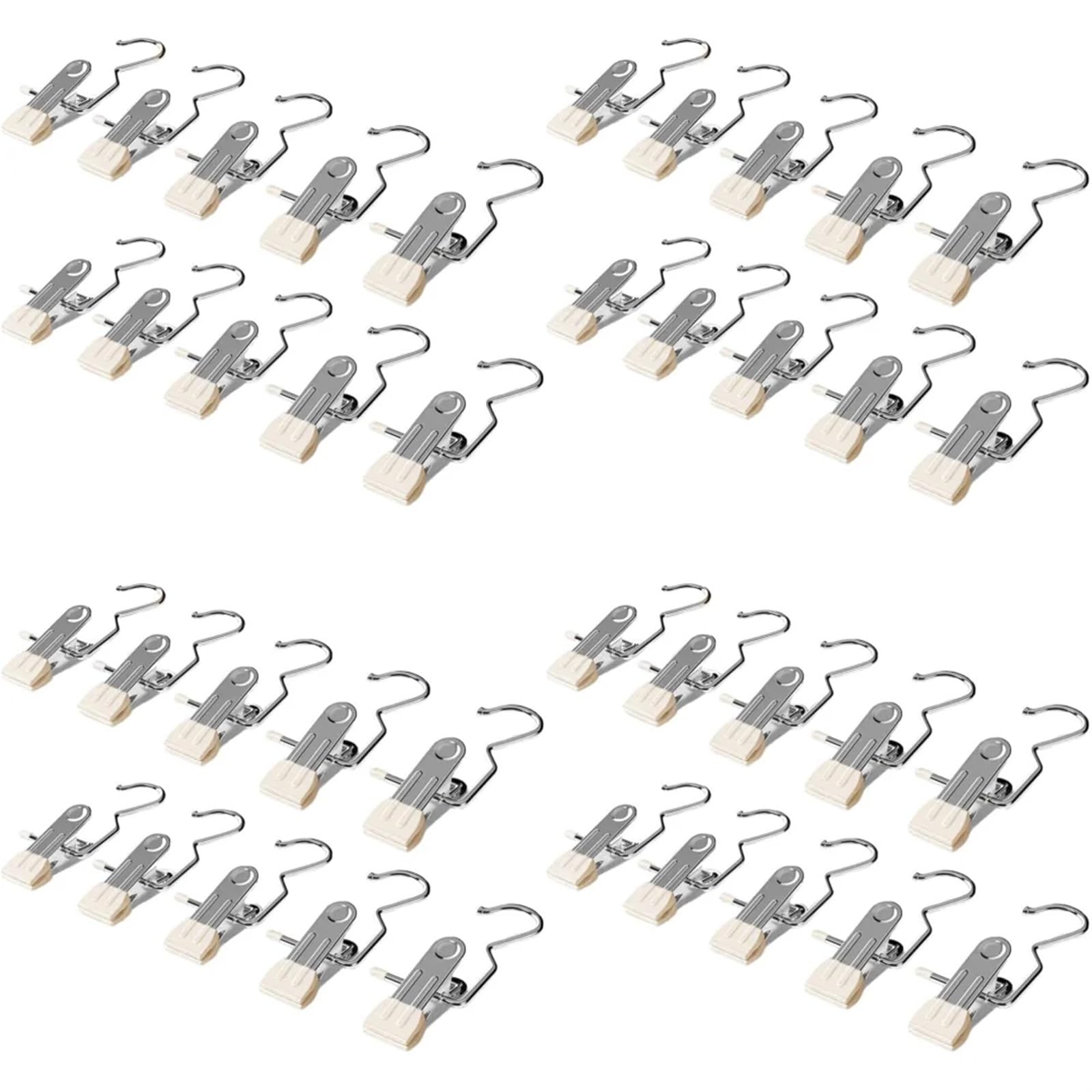 Klamerki do bielizny na sznurku do prania Klamerki do bielizny ze stali nierdzewnej z haczykami do wieszania ubrań(White,40pcs)