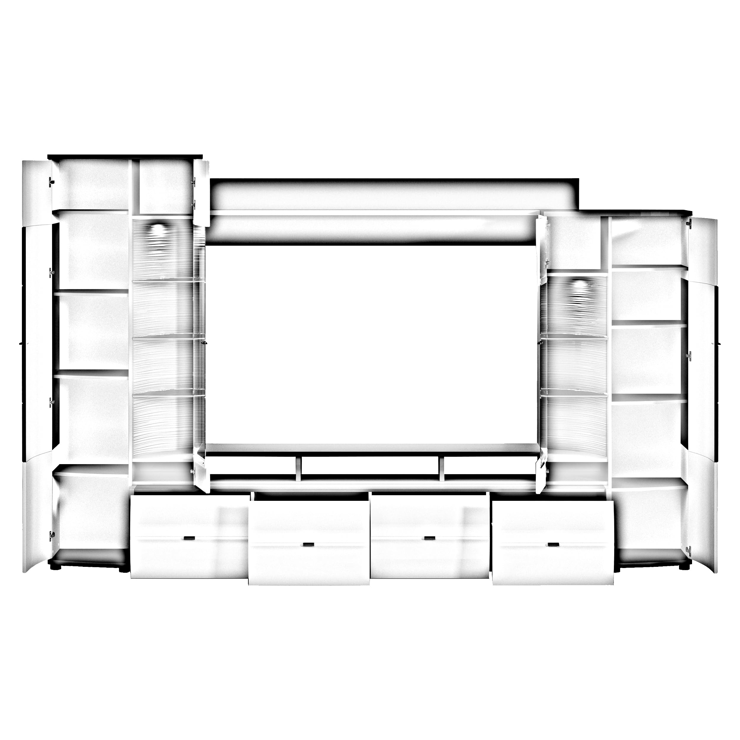 Florina VA Wohnkombination Set 4-Teilig - Modern - Front: MDF Hochglanz - Farbe: Braun/Grau - TV Wand - B/H/T: 302,2 x 193,3 x 53,2