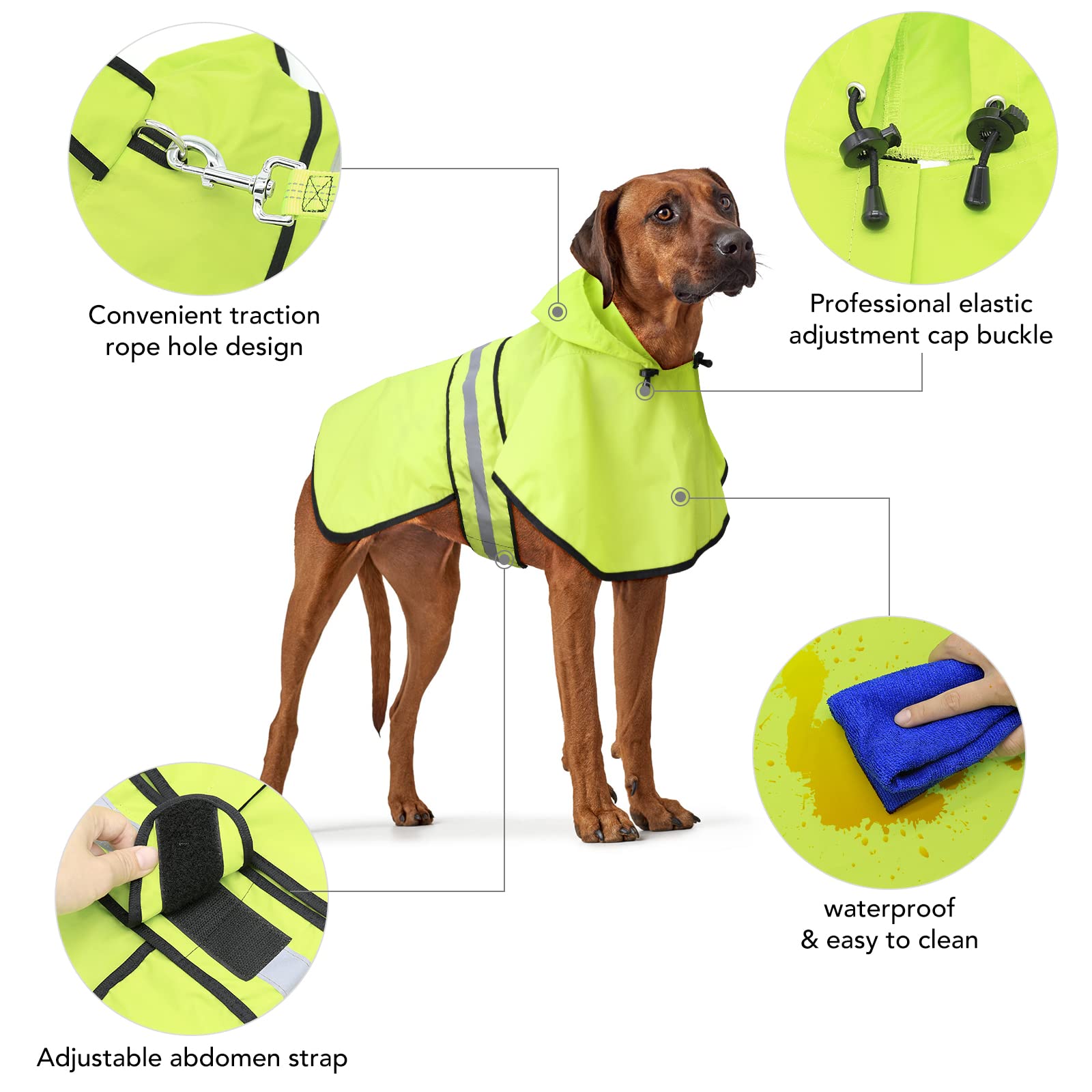 Weesiber Dog Coats Waterproof, Adjustable Dog Raincoat with Reflective Strip - Image 2