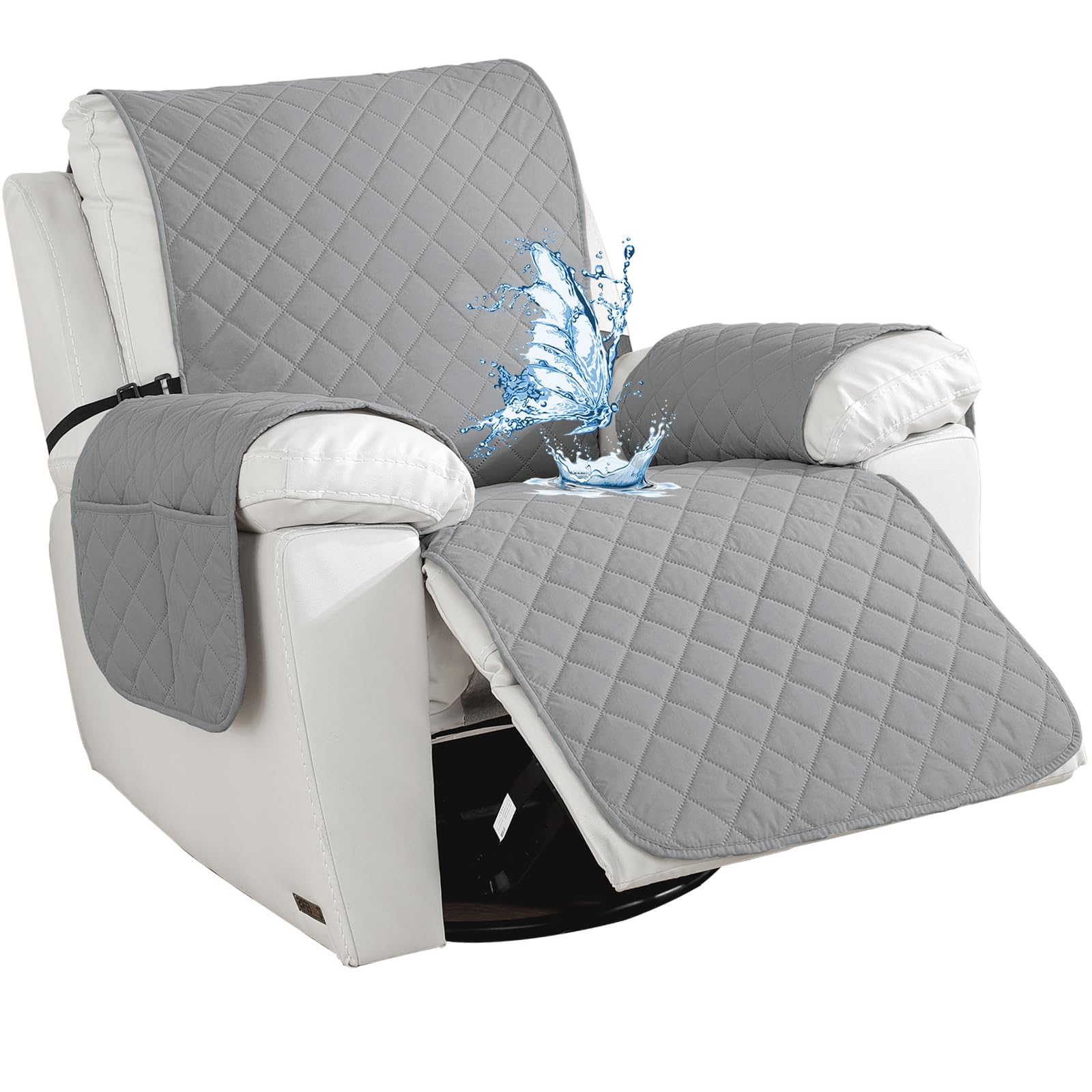 Impermeable Funda Sillon Reclinable 1 Asiento, Funda Sillon Reclinable con Bolsillos Laterales, Antideslizante, Antiarañazos, Universal, Fácil De Instalar Y Lavar, Gris Claro Global Recycled Standard Global Recycled Standard Global Recycled Standard