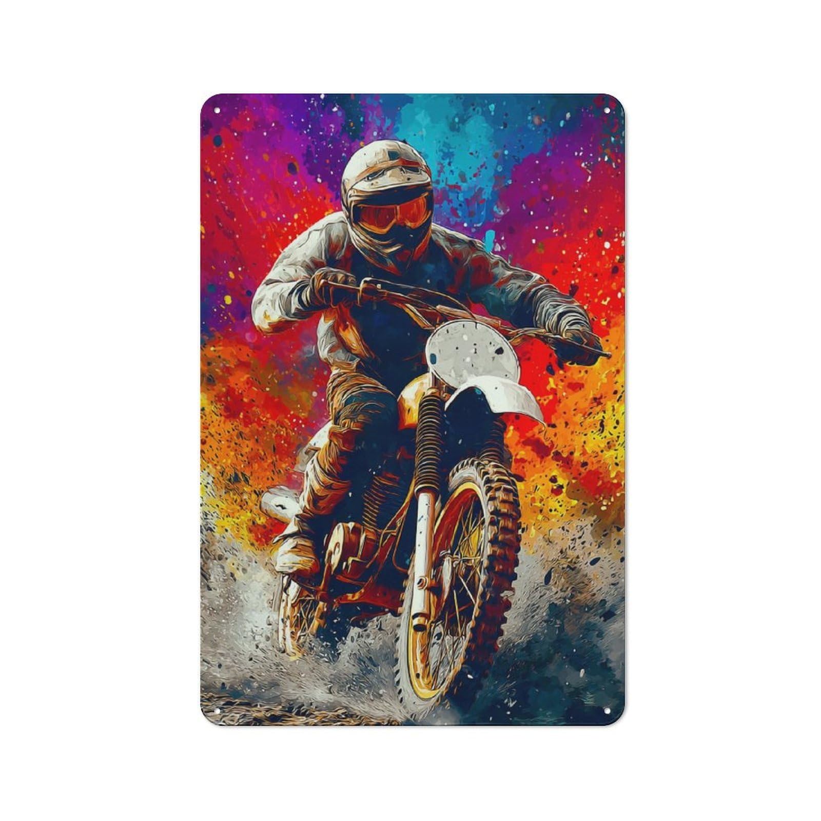 Junmoney Rider In Action Dirt Bike Painting Rustic Vintage Metal Sign 30X20cm Featuring Home Bar Decor For Cafe, Pub, Workshop Or Home Bar