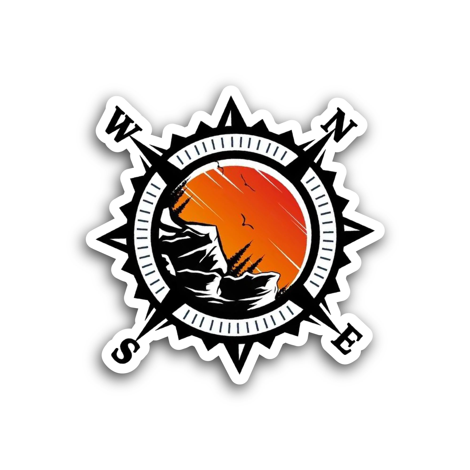 2 (Pieces) 3" and 5" Mountain Sunset and Compass Sticker, Waterproof Vinyl Decals for Many Purpose Like Cars, Trucks, Laptops, Phones, Windows and