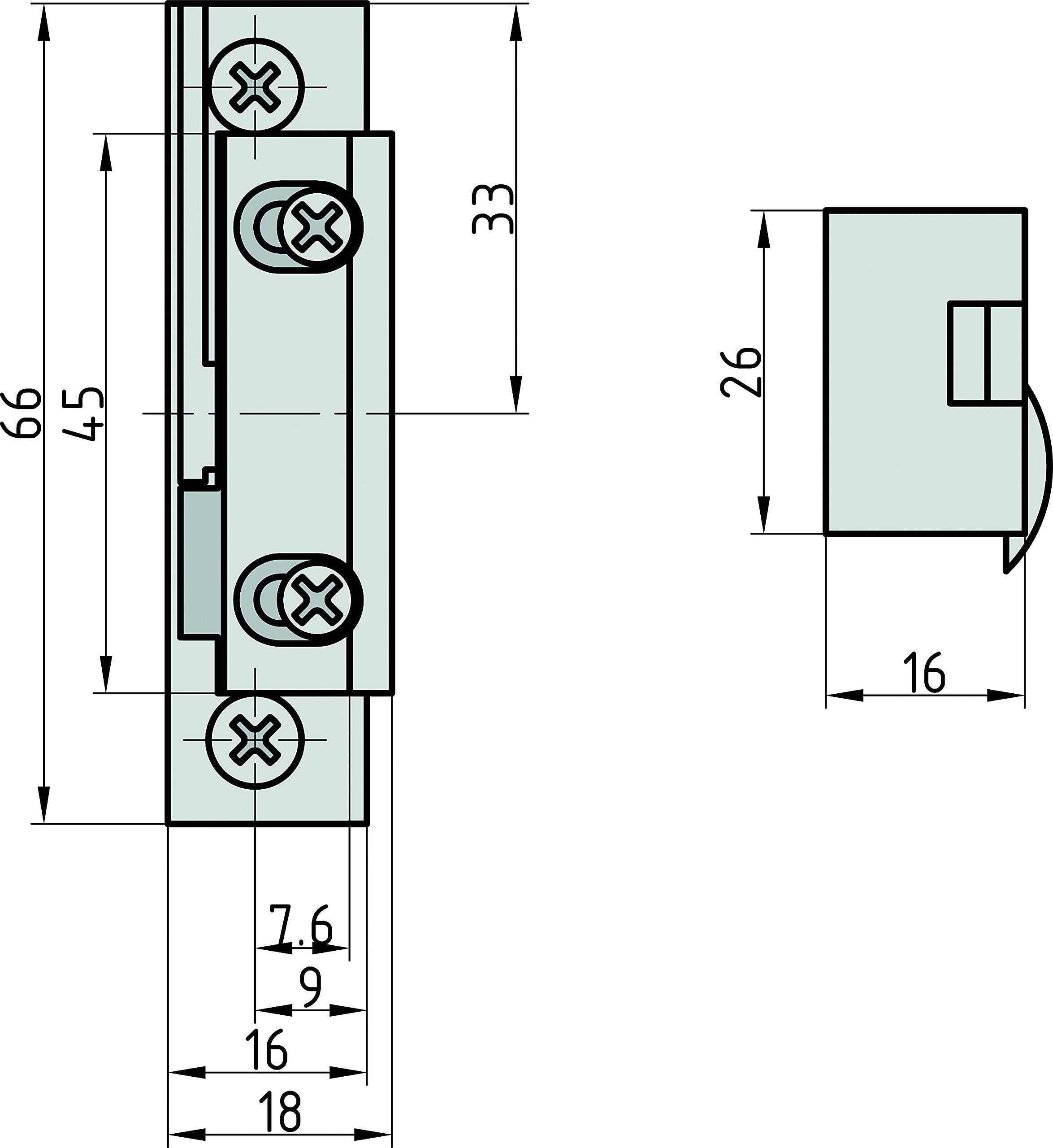 BASI | Elektrischer Türöffner | Universell für DIN rechts und links Türen | Ohne mechanische Entriegelung | 10-24 Volt | Extra Flache Bauform 16,5 mm