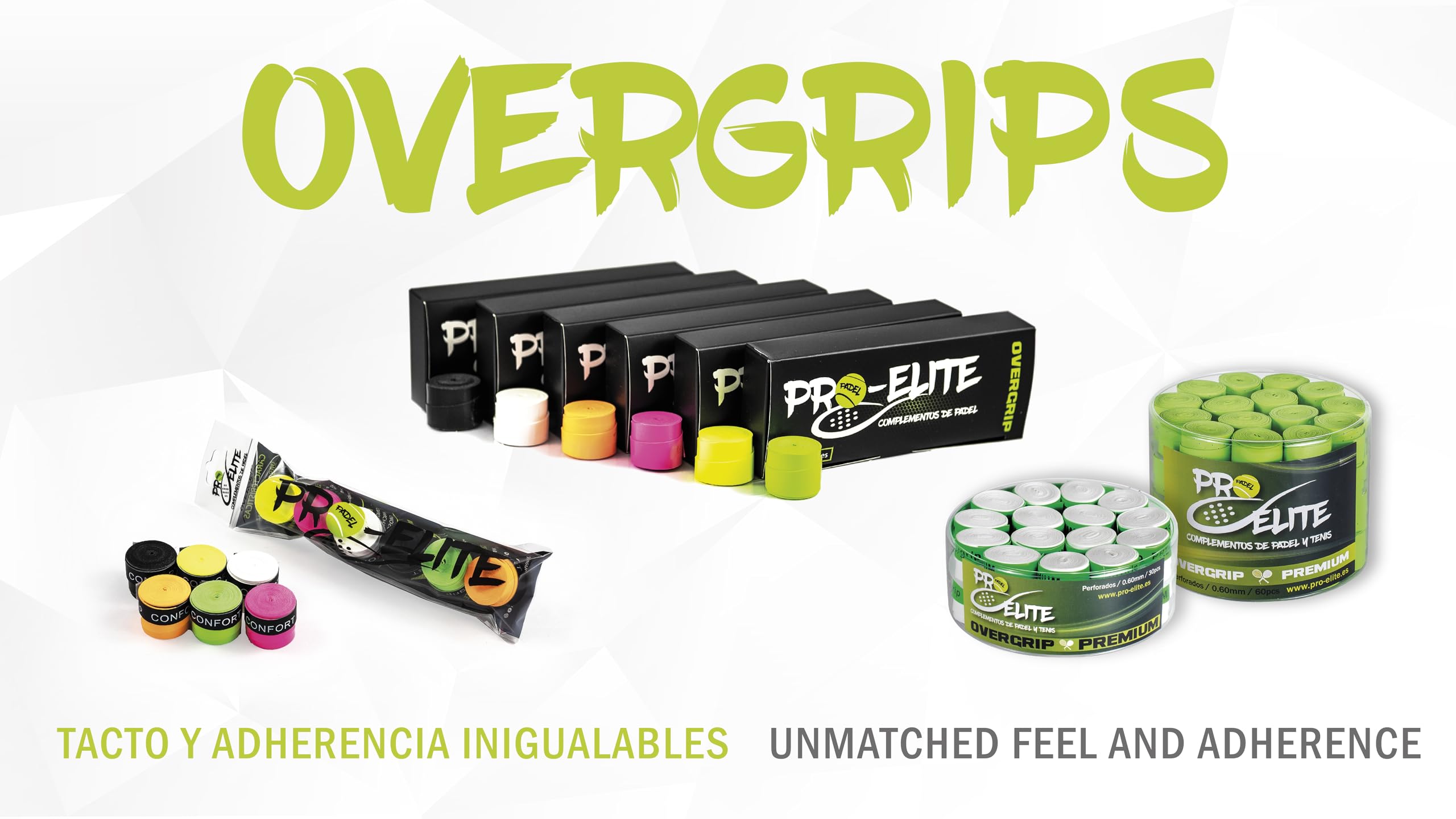 overgrips Pro Elite Confort Lisos. Bote de 60 unds. (Surtido de Colores).“El Mejor OVERGRIP del Mercado por su relación Calidad/Precio”