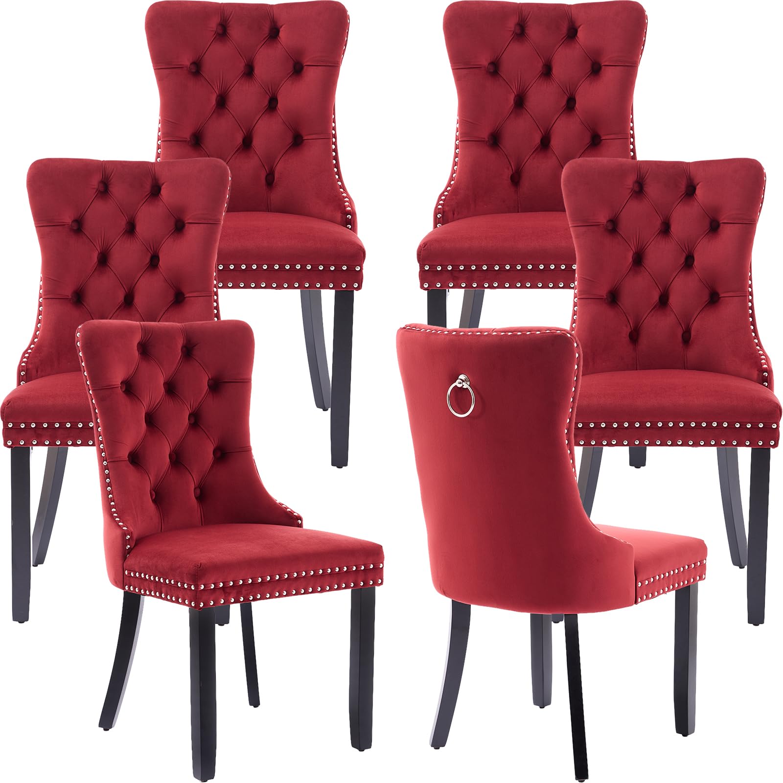 ODUSE-DAILY Burgundy Velvet Dining Chairs Set of 6, Kitchen & Dining Room Chairs Set of 6, Tufted Dining Chairs, Velvet Upholstered, Solid Wood Frame