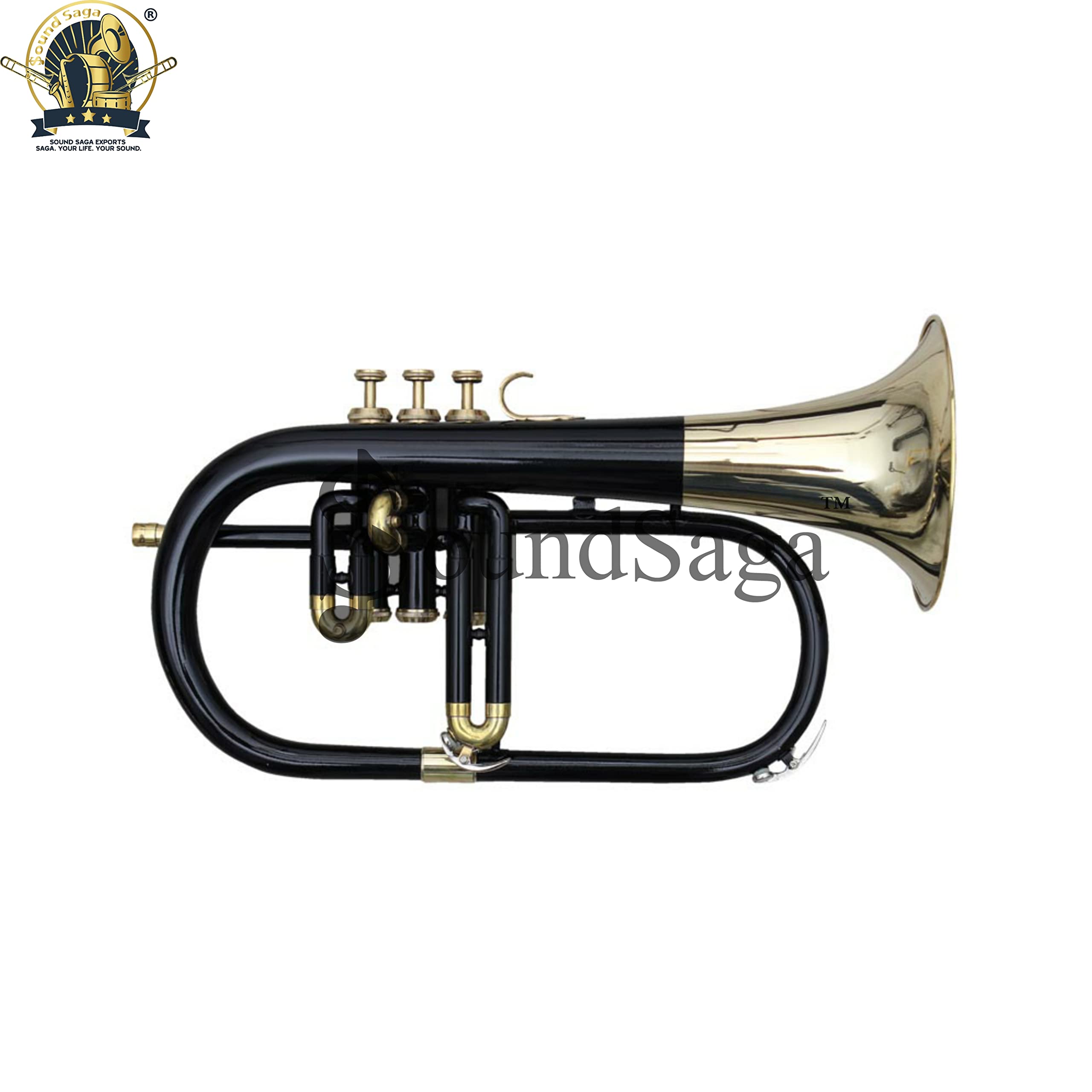 Flugel Horn 3-zaworowy skok BB najwyższej jakości mosiądz, w tym ustnik i futerał (CZARNE ZŁOTO)