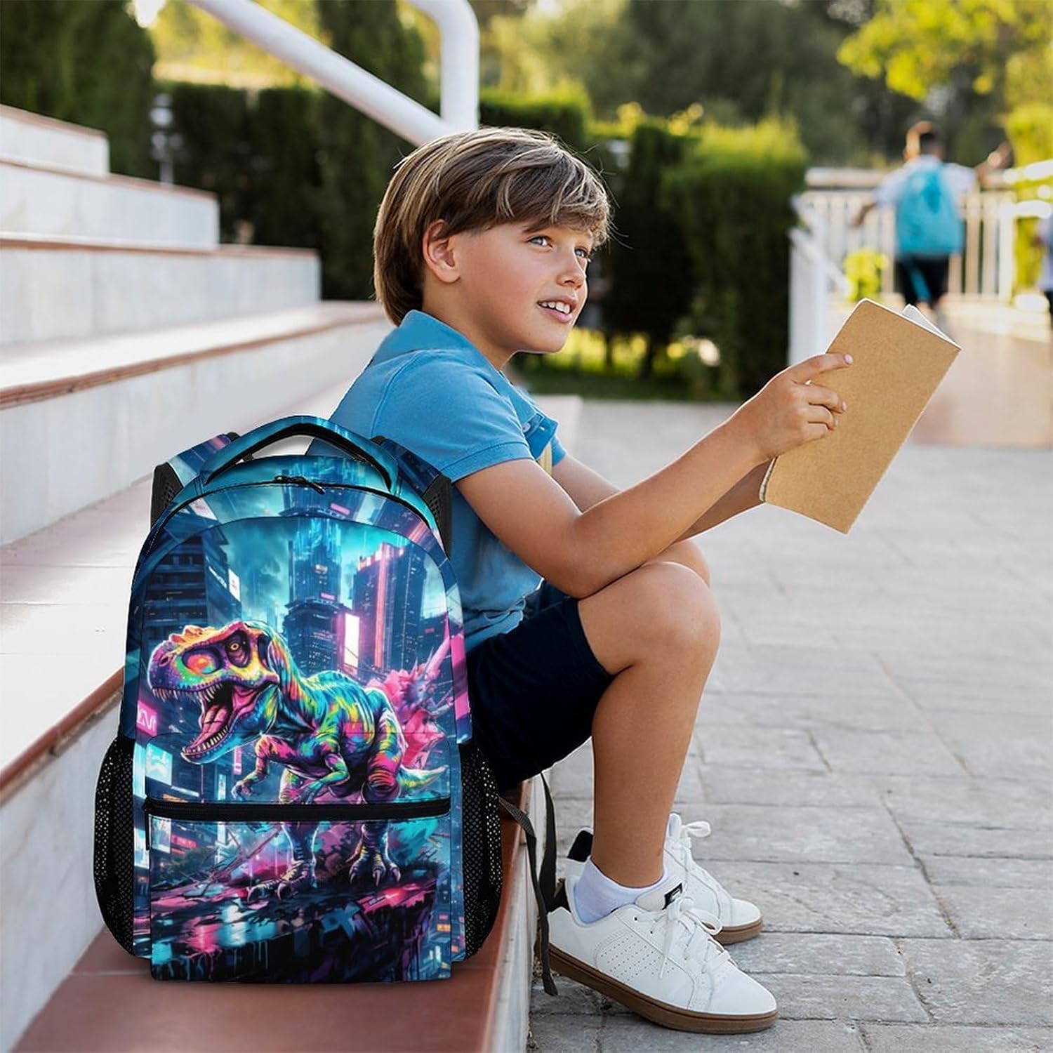 Dinosaur Backpack for Student, Kids Gift, 17 Inch Fashion Casual Schoolbag for Boys 8-12, Large Capacity Printed Bookbags for Kindergarten School Travel - Image 6