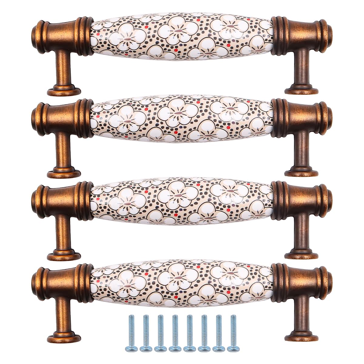 ZONADAH Set of 4 Traditional Drawer Cabinet Ceramics Handle, Hole Distance 96mm, Furniture Door Pull Handles, Antique Handle