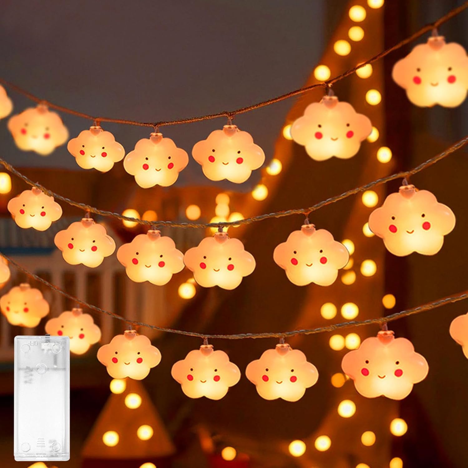 Cloud Fairy Lights, Fairy Lights for Children's Room, LED Fairy Lights, Battery Operated, LED Fairy Lights, Cloud Design, Fairy Lights Indoor Outdoor for Garden, Wedding, Room Decoration — image 1