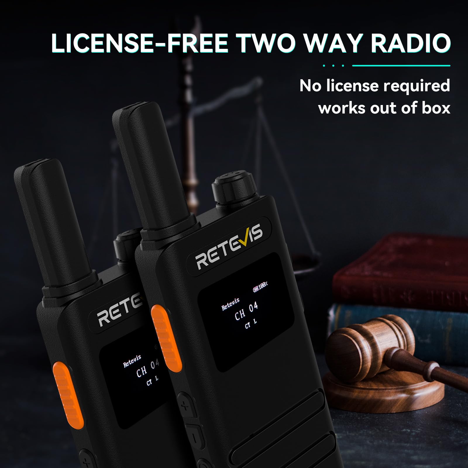 Retevis B63S Walkie Talkie Rechargeable, PMR446 15 mm Slim 2 Way Radio, New Version of RT622P (3.0), USB C, LCD Screen, VOX, 103g Handheld Professional Walkie-Talkie for Camping Family (2 Pcs, Black) — view 3