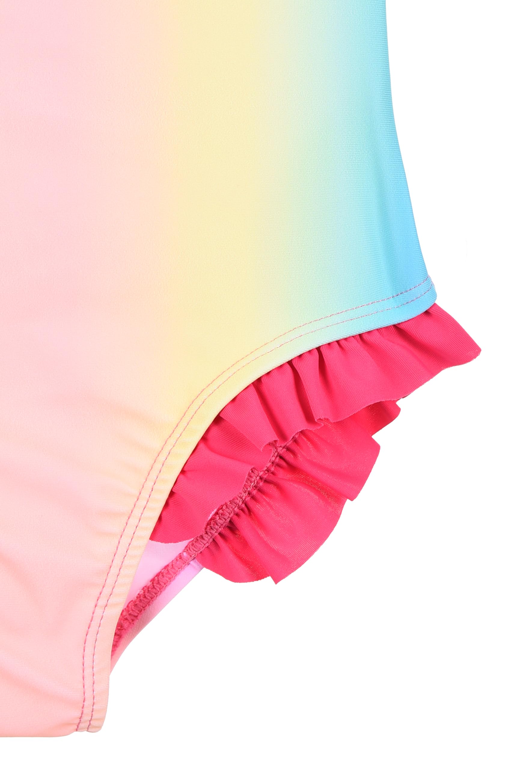 Barbie Costume da Bagno Intero per Bambina, Motivo Arcobaleno con Rouches Rosa