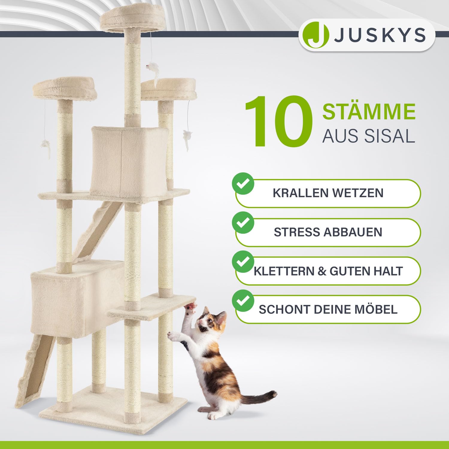 Sam`s Pet drapak dla kota Amy (beżowy) – średnio-wysoki – 170 cm wysokości – w zestawie pnie sizalowe, jaskinie i powierzchnie do leżenia