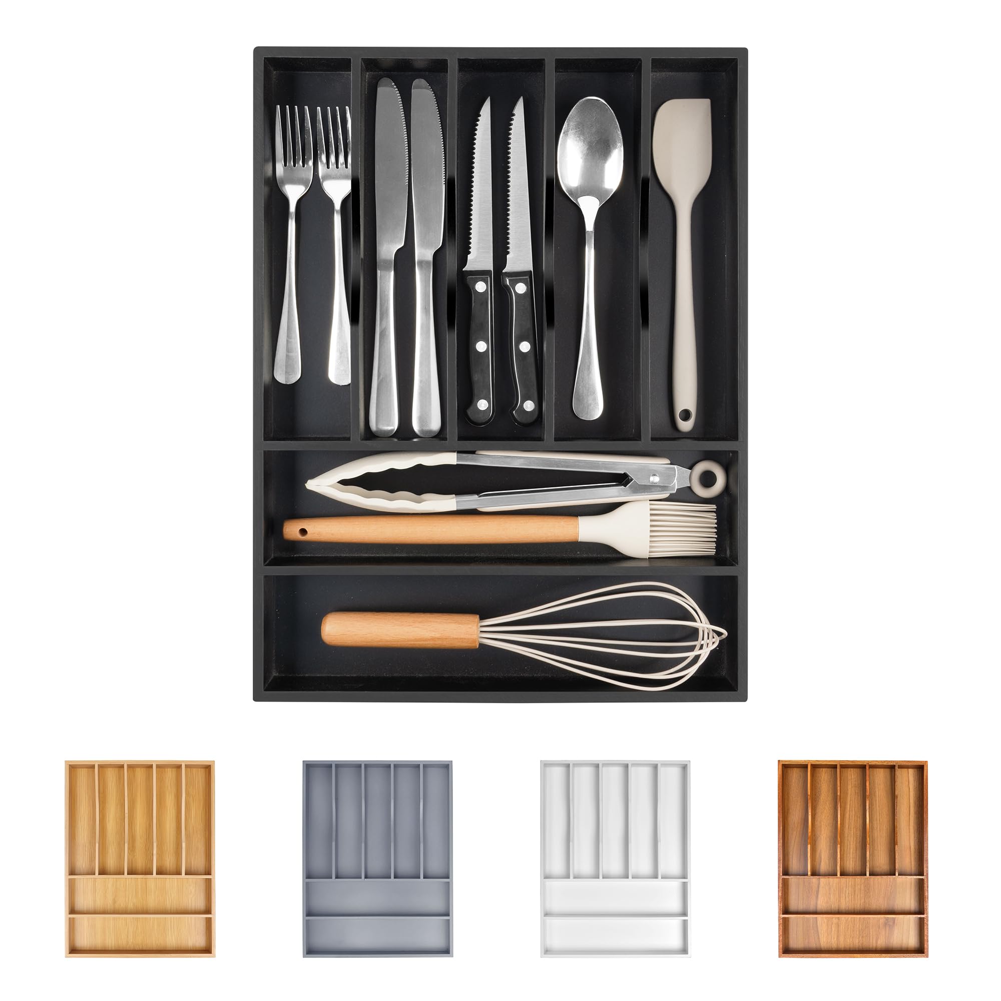 Bellsal Bamboo Silverware Drawer Organizer, Utensil Kitchen Drawer Organizer, Utensil Holder Cutlery Tray with Grooved Drawer Dividers for Kitchen