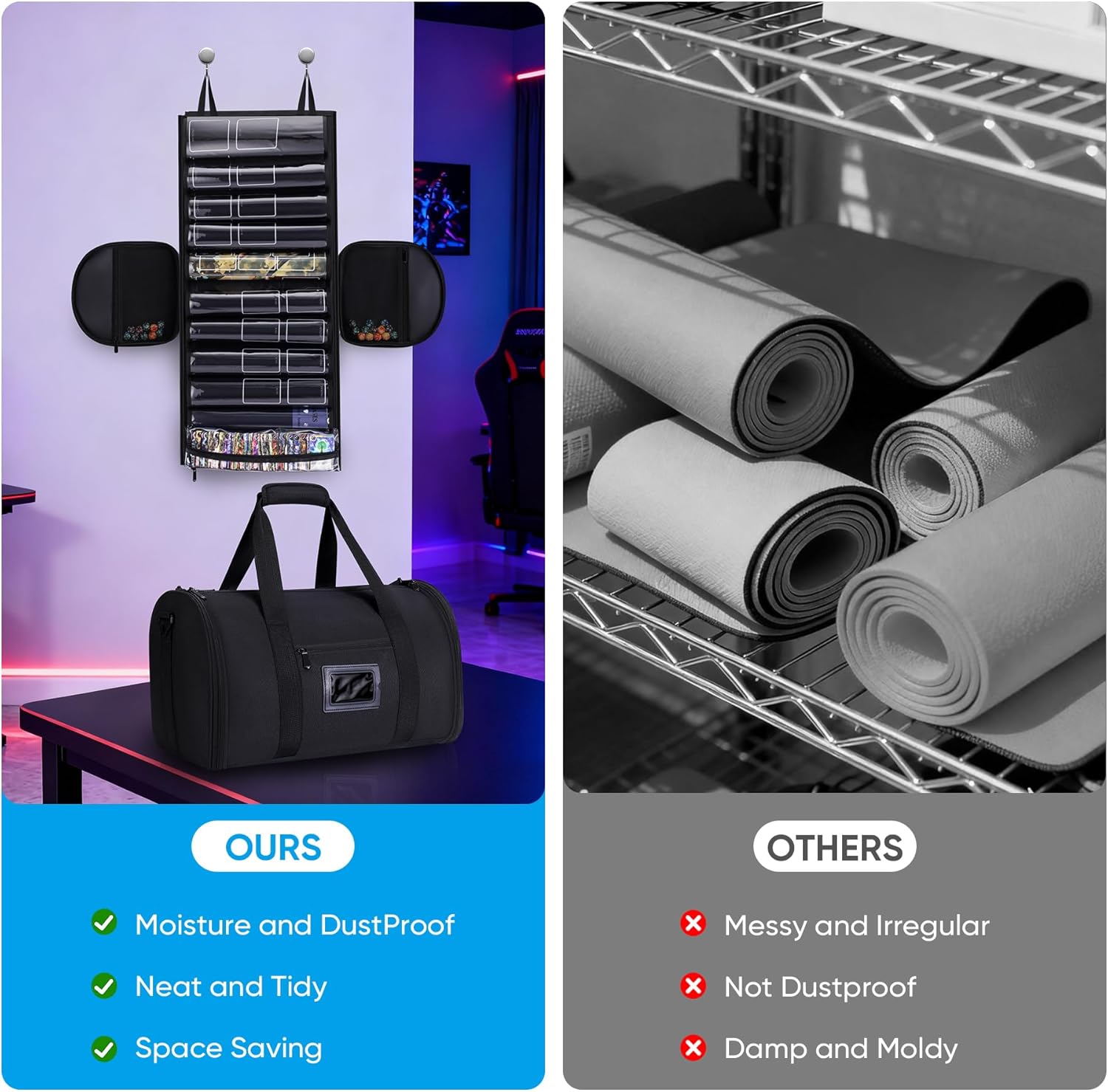 10 Playmat Holder, Transparent Portable Playmat Tube Storage Bag for Game Mat and Tubes with 2 Mesh Pockets, Hangable Playmat Case Compatible with TCG/MTG