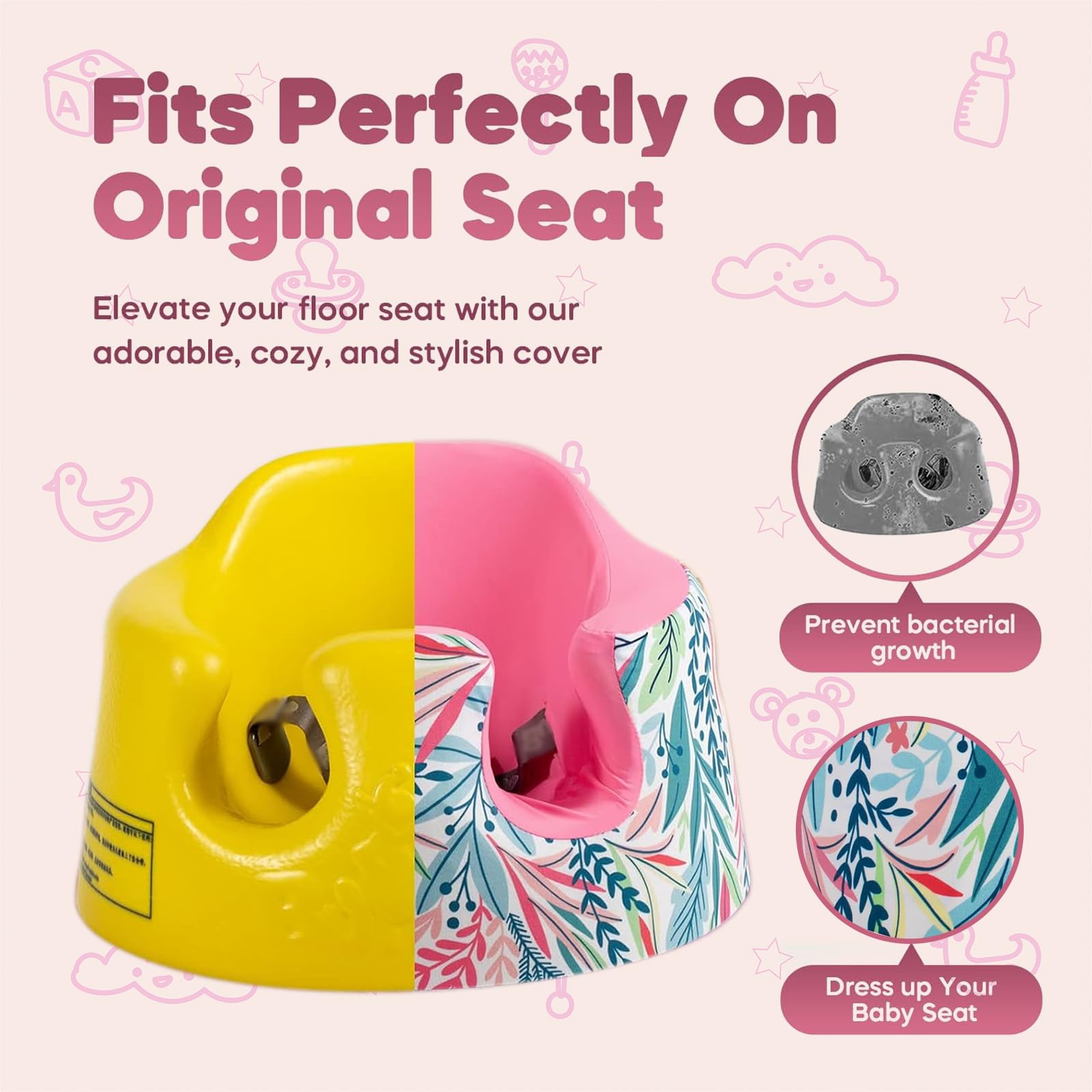 Seat Cover Compatible with Bumbo Seat and Nuby Seat,Floor Seat Cover for Boys and Girls,Removable Breathable Baby Seat Cover,New Designed,Anti-Slip,Seat Not Included (Gray Dinosaur) - Image 4