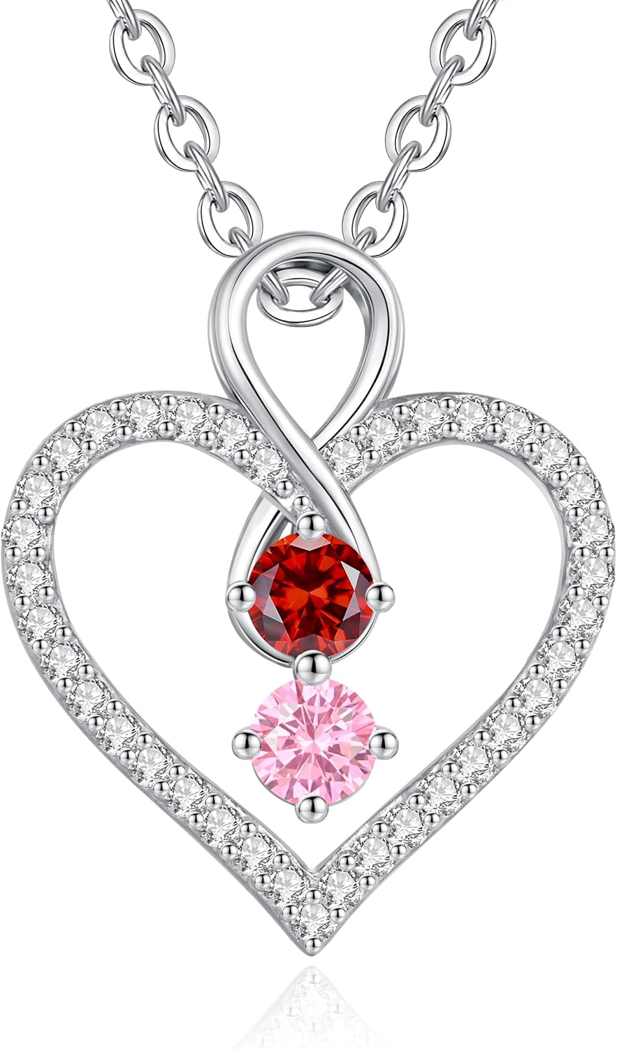 LOUISA SECRET Infinity Double Birthstone Necklace, 925 Sterling Silver Tiny Pendant Heart Necklace for Women Wife Her, Best Jewelry Gift Heart Jewelry Meaningful Gift for Valentine's Day, Christmas, Birthday Anniversary