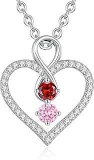 Infinity Double Birthstone Necklace, 925 Sterling Silver Tiny Pendant Heart Necklace for Women Wife Her, Best Jewelry Gift Heart Jewelry Meaningful Gift for Valentine's Day, Christmas, Birthday Anniversary