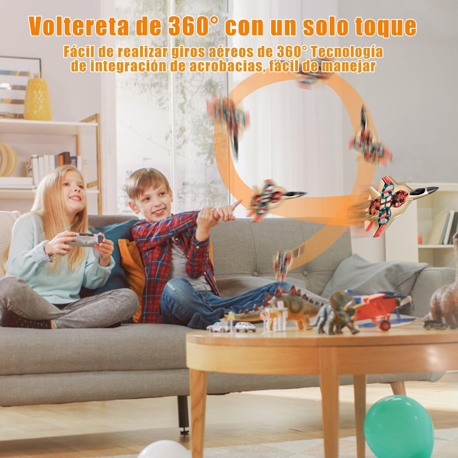 JONRRYIN Avión Teledirigido, 2.4 GHz Aviones de Radiocontrol con Baterías y Estabilizador de Giroscopio de 4 Ejes, Avión RC Juguete con Luz LED para Principiantes Niños Adultos (Gold)
