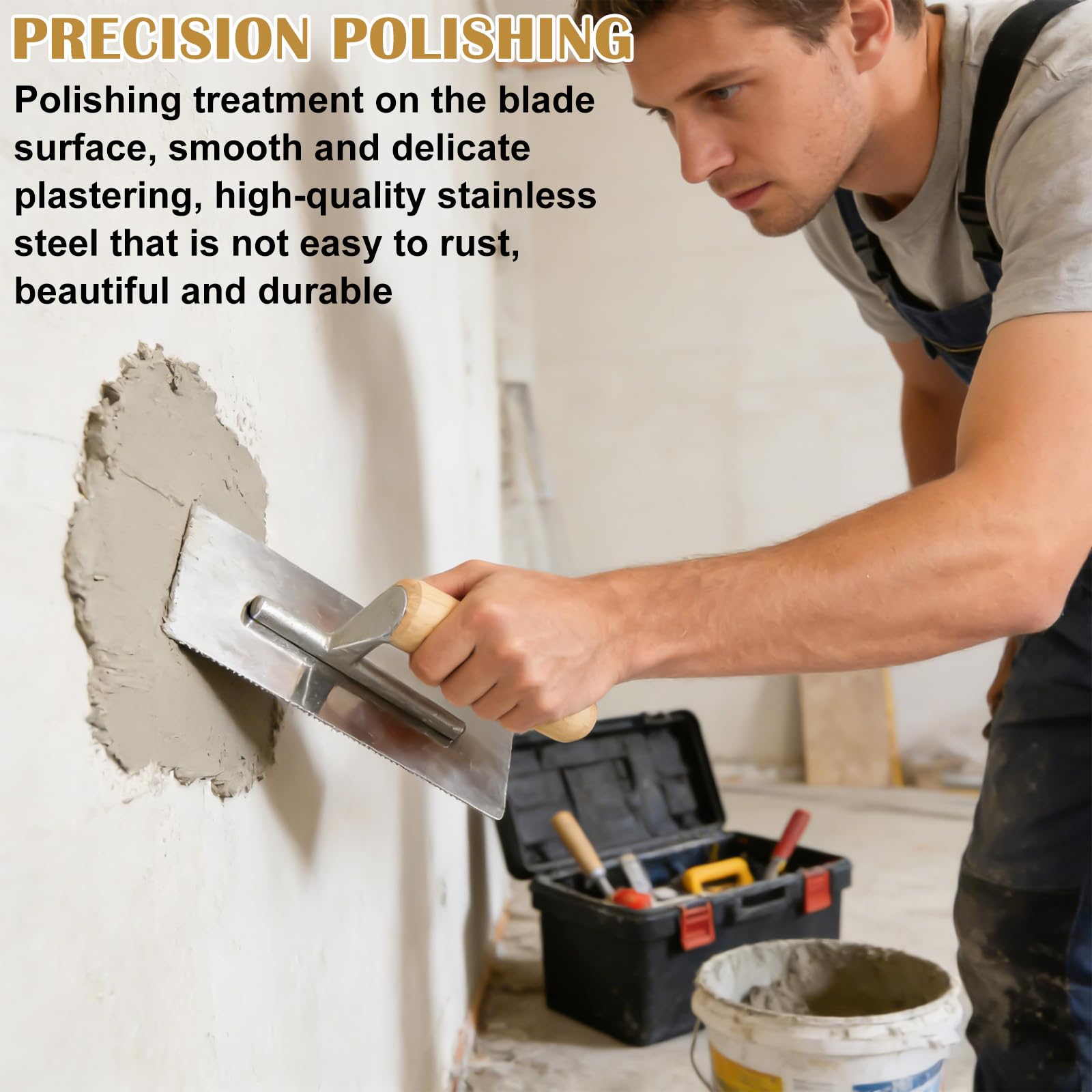 Ensemble de 3 truelles de lissage, truelles à plâtrer, acier inoxydable avec manche en bois, truelle de lissage surface plâtrer, outil de plâtrage pour la finition des murs et des sols