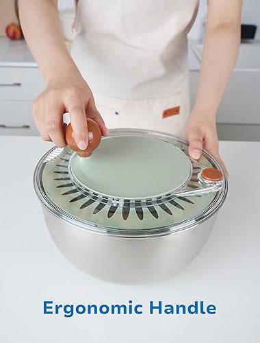 Miniatura 4 de Centrifugadora de Ensalada de Acero Inoxidable, Centrifugadora de Lechuga con Drenaje, Base Antideslizante, Botón de Parada, Secadora de Verduras,